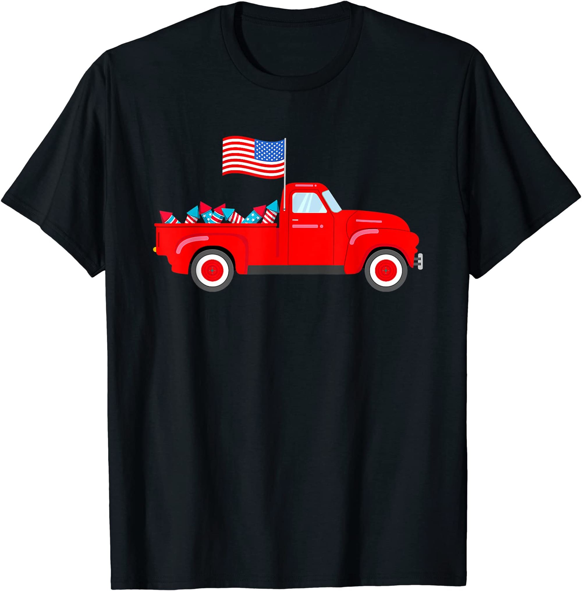 Red Truck 4th Of July American Flag Firework Usa Toddler Boy T-shirt Full Size Up To 5xl