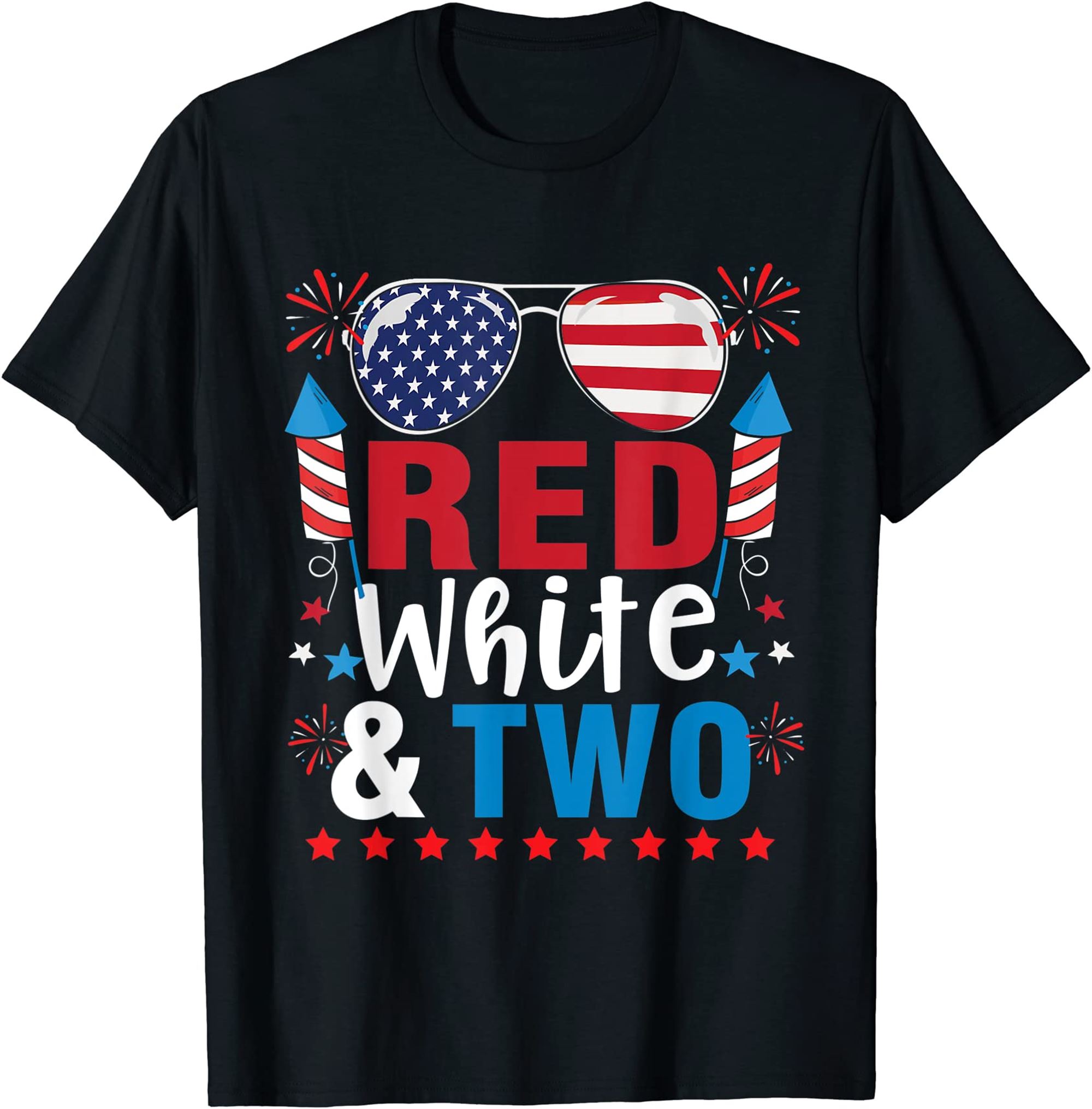 Red White Two Funny 2nd Birthday 4th Of July Boys Kids T-shirt Size Up To 5xl