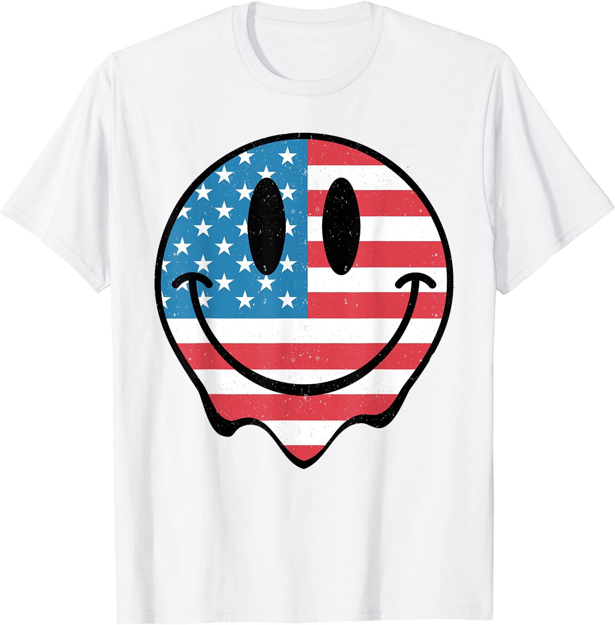 Smiley Face American Flag 4th July Boys Girls Kids Toddler T-shirt Size Up To 5xl