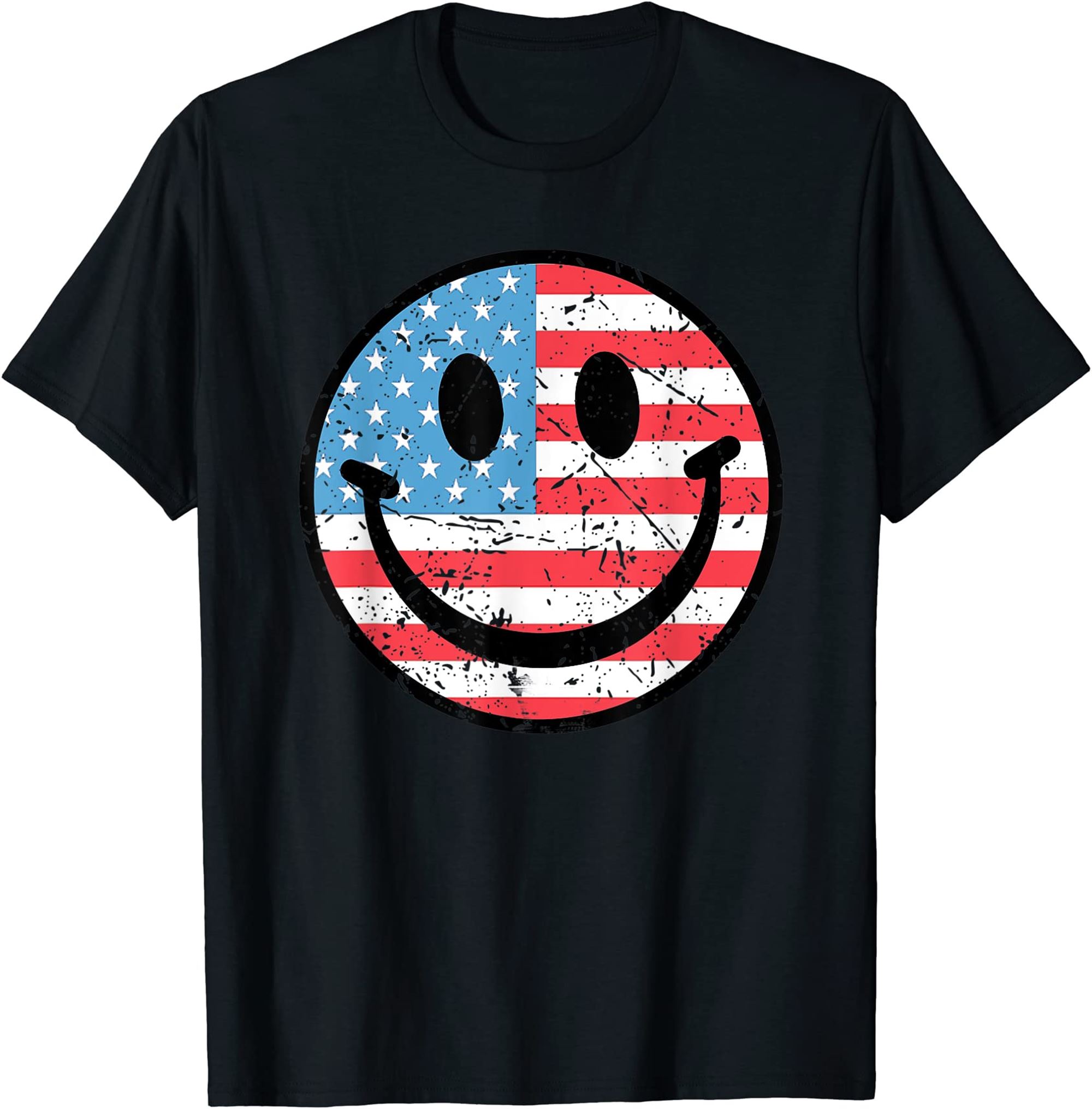 Smiley Face American Flag Emoticon 4th Of July Smiley Face T-shirt Full Size Up To 5xl