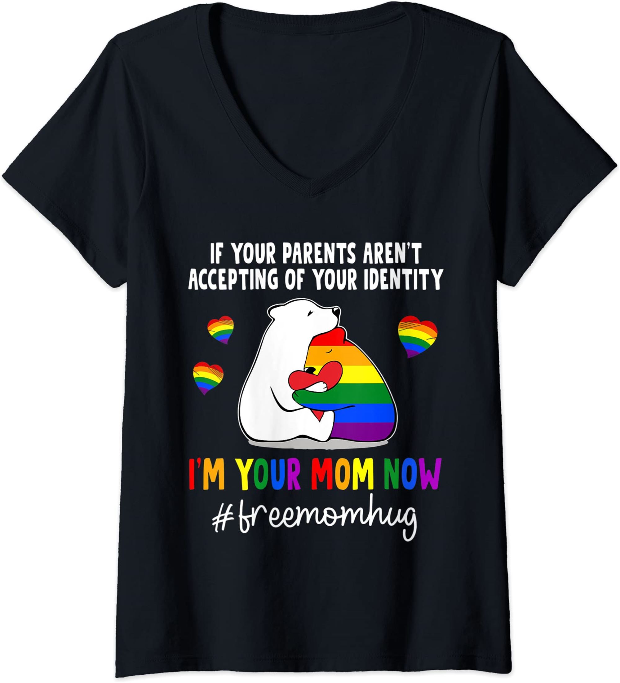 Womens Free Mom Hugs Proud Mama Bear Lgbt Gay Pride Lgbtq Parade V Neck Tshirt Plus Size Up To 5xl