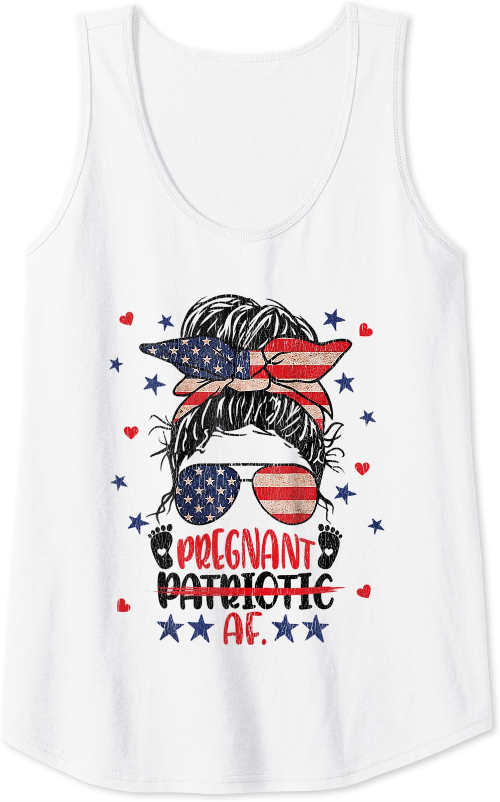 Womens Messy Bun 4th Of July Patriotic Af Pregnant Pregnancy Funny Tank Top Size Up To 5xl