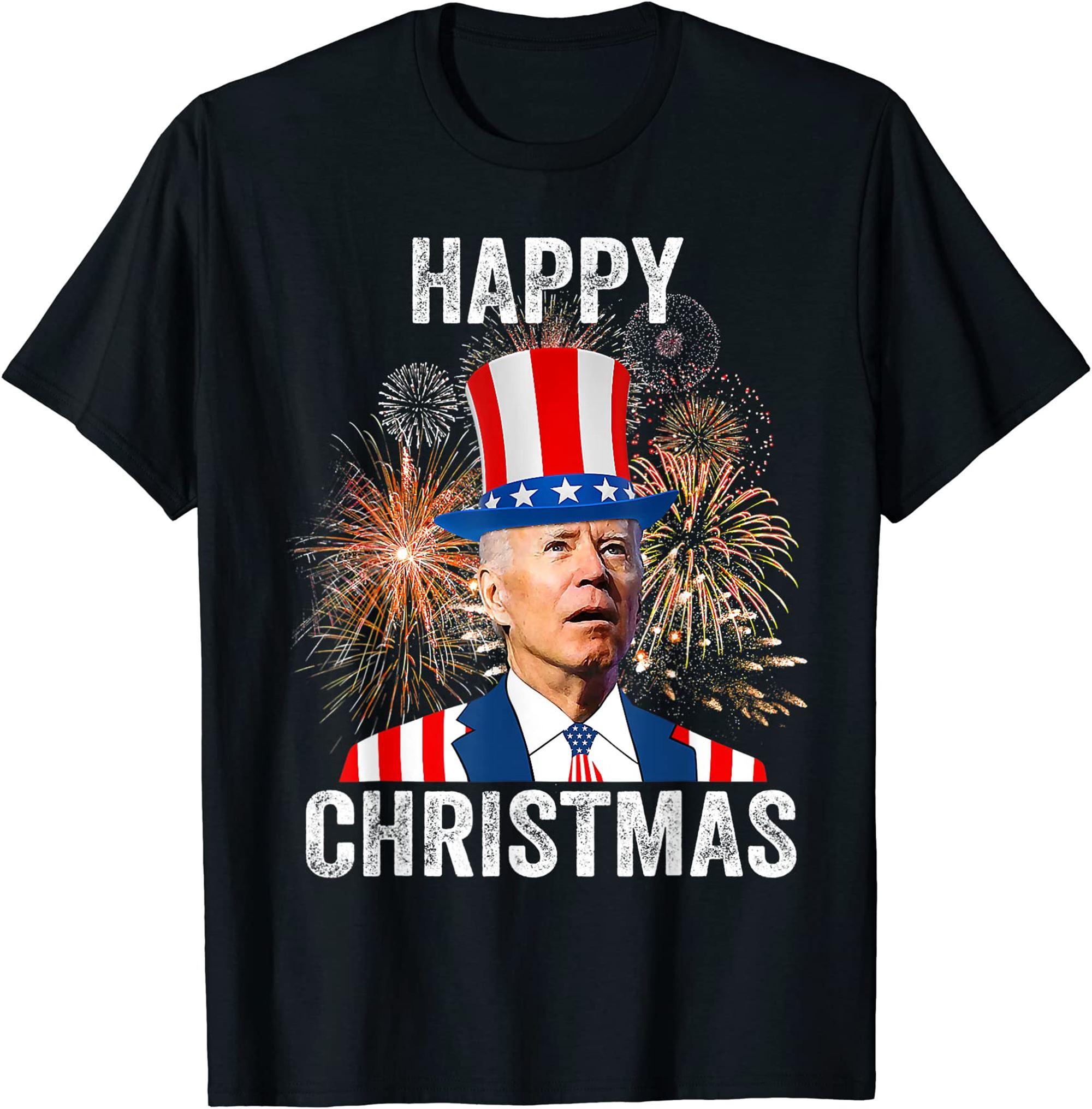 Xmas Merry Christmas Funny Happy 4th Of July Anti Joe Biden T-shirt Plus Size Up To 5xl