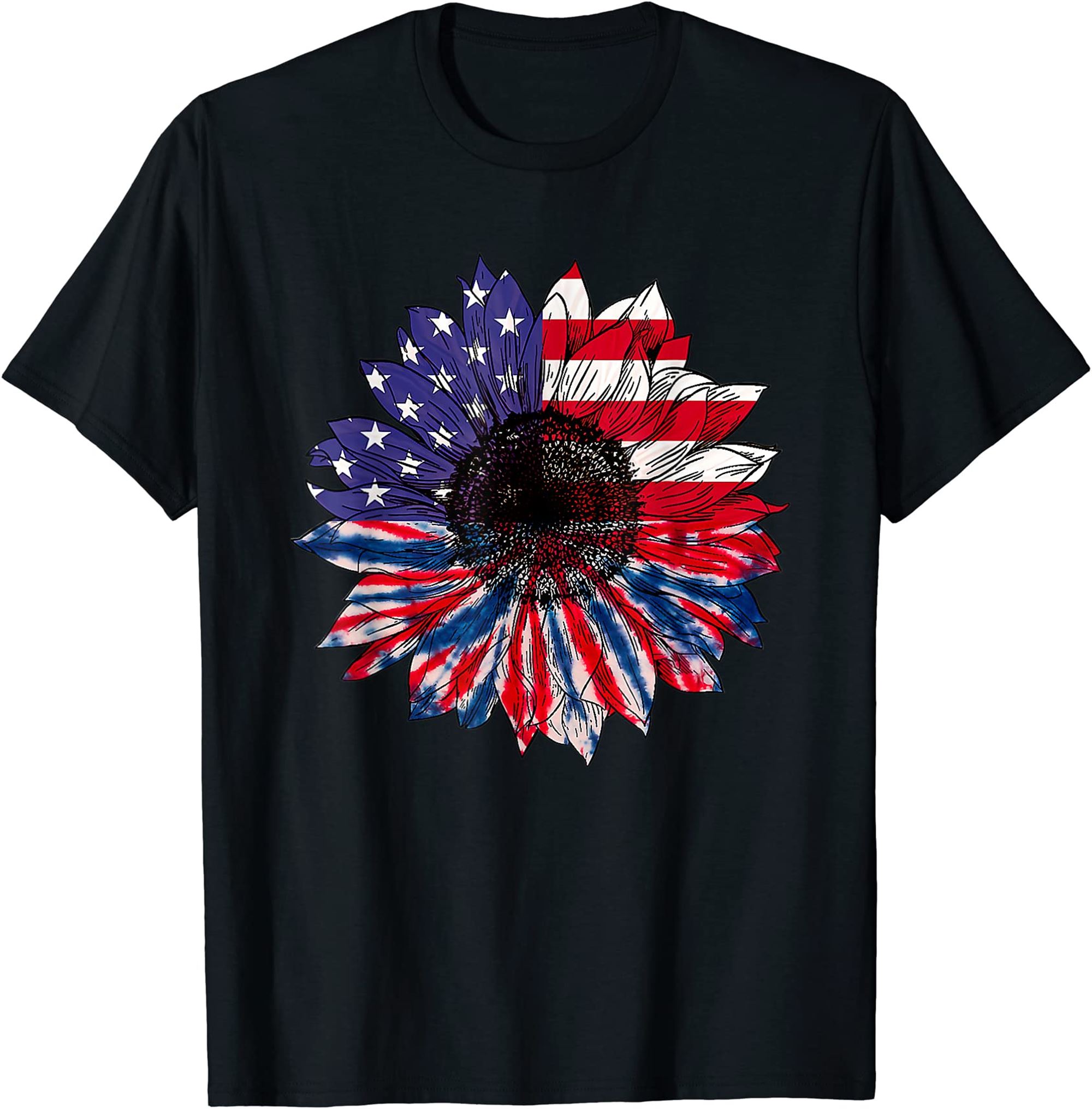 American Flag Sunflower Red White Blue Tie Dye 4th Of July T-shirt Full Size Up To 5xl