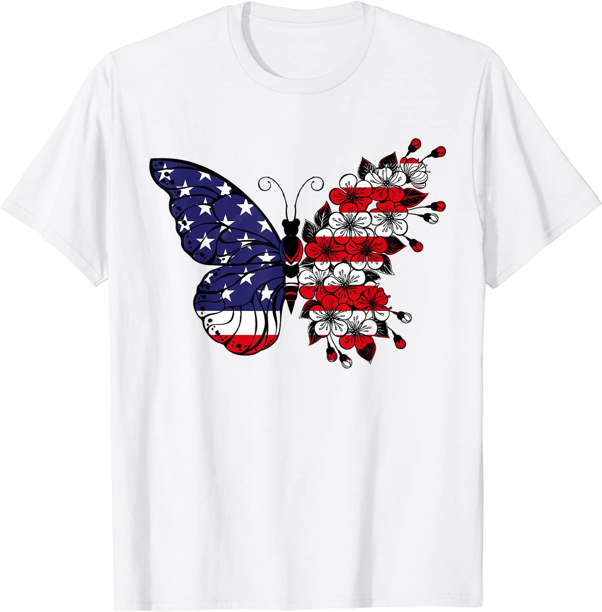 Butterfly 4th Of July Shirt Women American Flag Patriotic T-shirt Size Up To 5xl