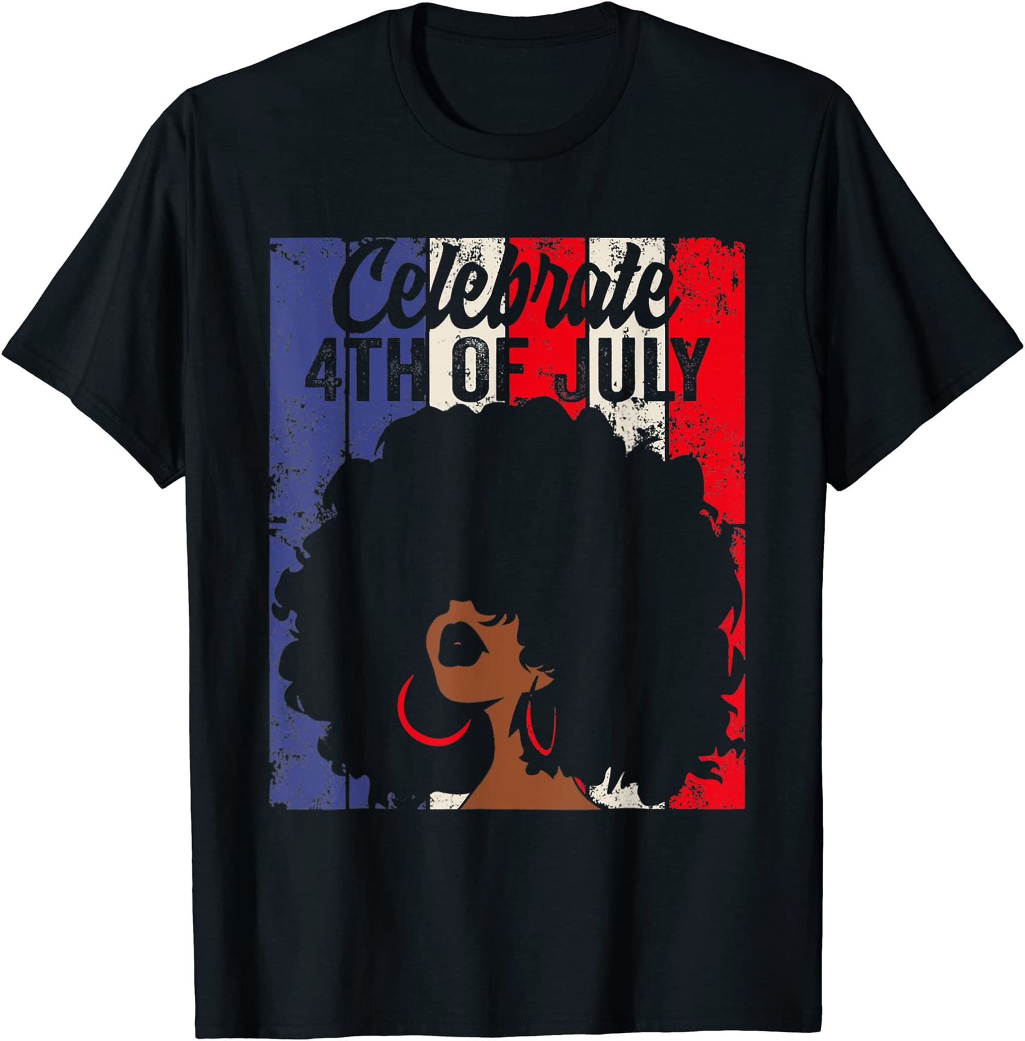 Celebrate 4th Of July Retro African American Flag Black Girl T-shirt Full Size Up To 5xl