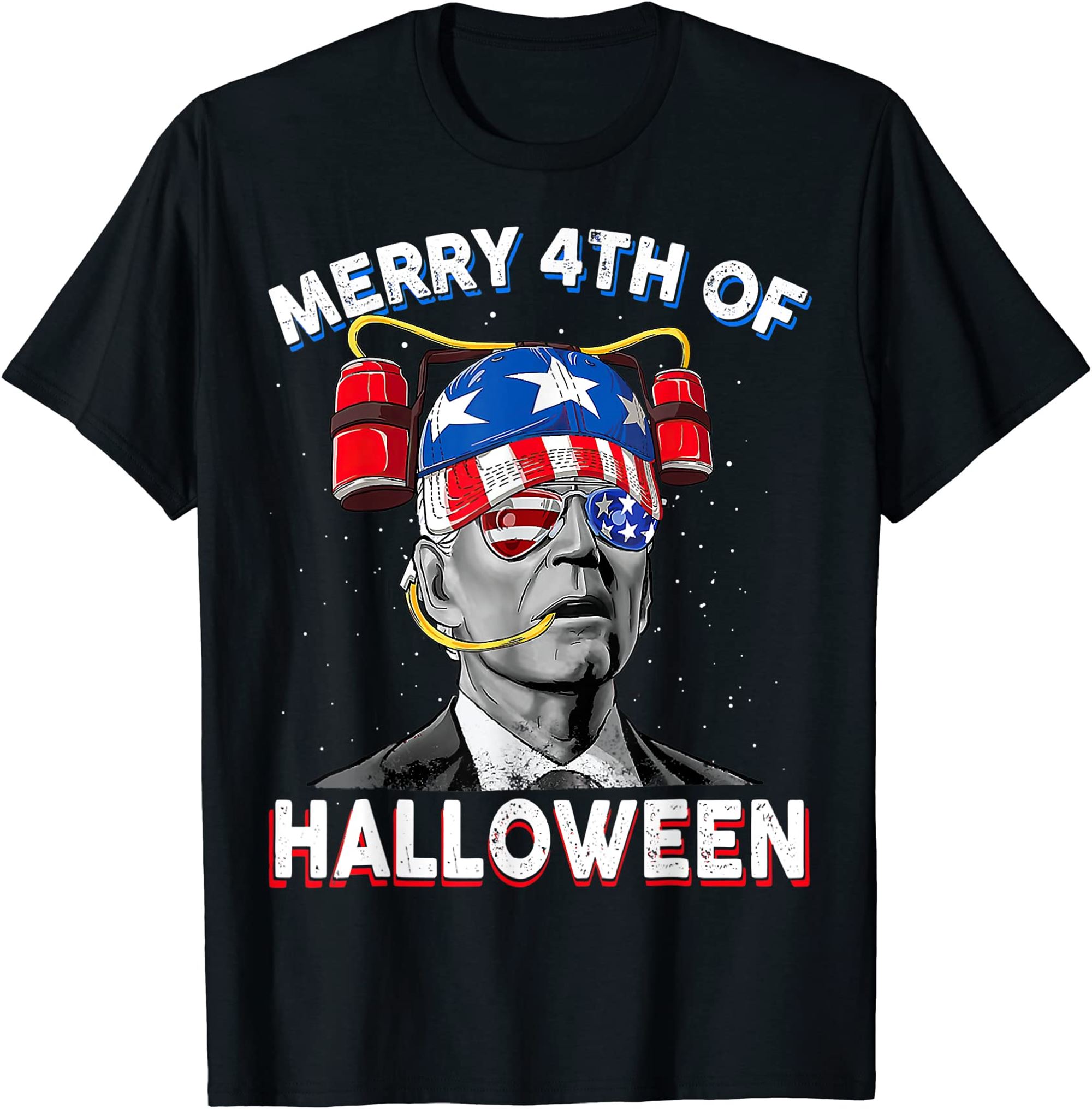 Fun Joe Biden Drink Beer 4th Of July Merry 4th Of Halloween T-shirt Full Size Up To 5xl