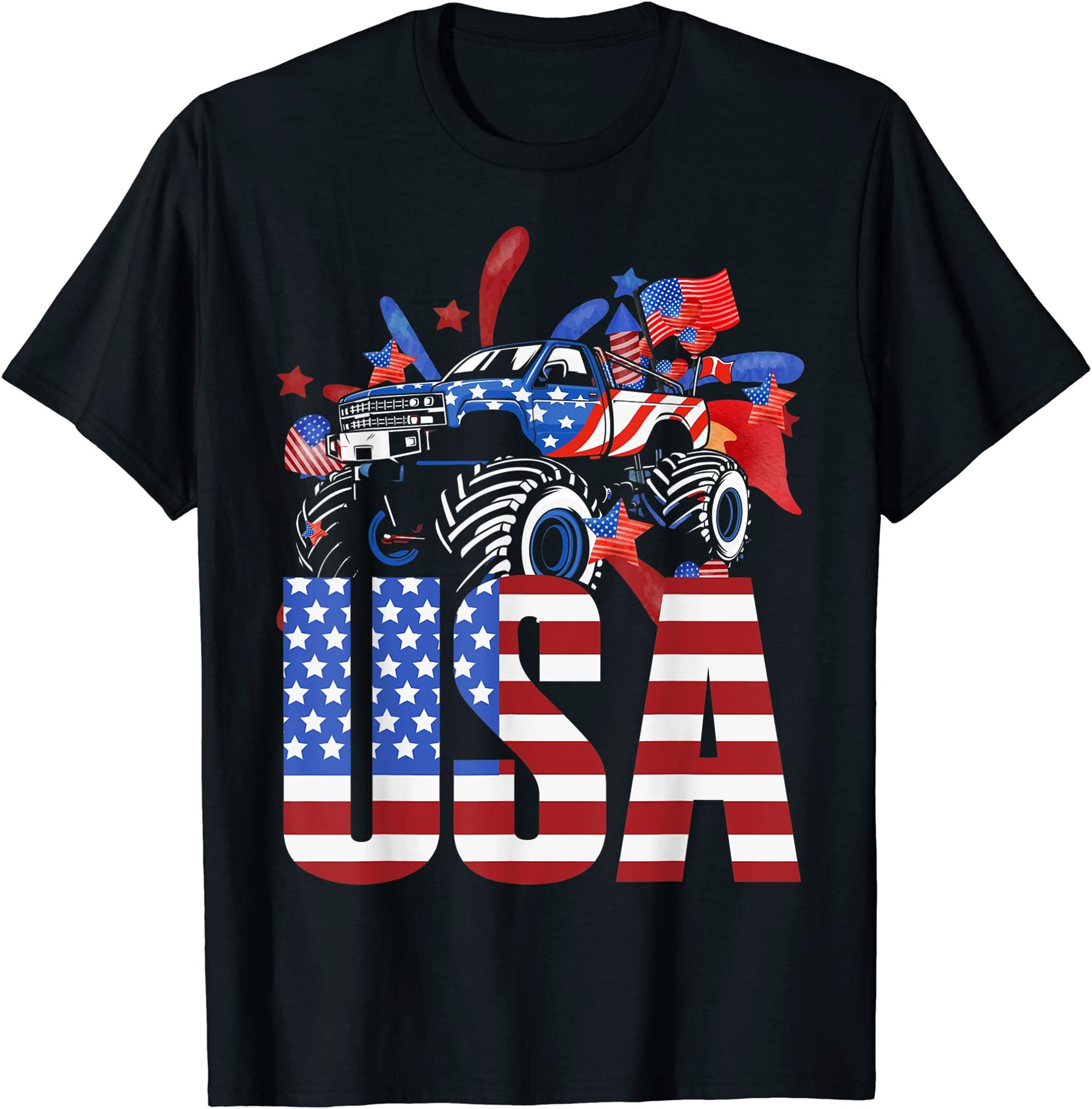 Monster Truck Toddler Boys Usa American Flag July 4th T-shirt Size Up To 5xl
