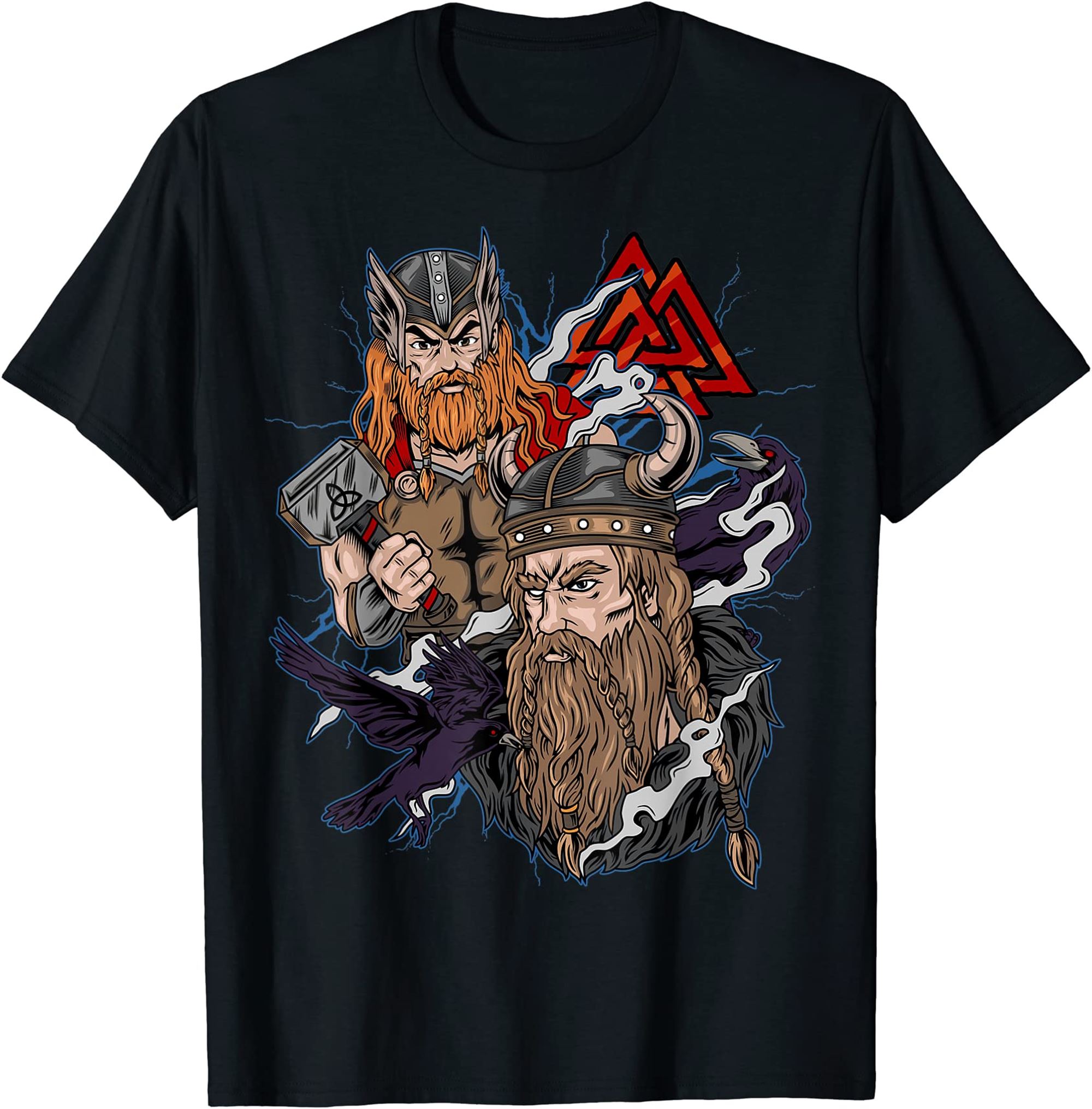 Odin Ravens Huginn And Muninn Valknut Viking Mjolnir Thor T-shirt Plus Size Up To 5xl