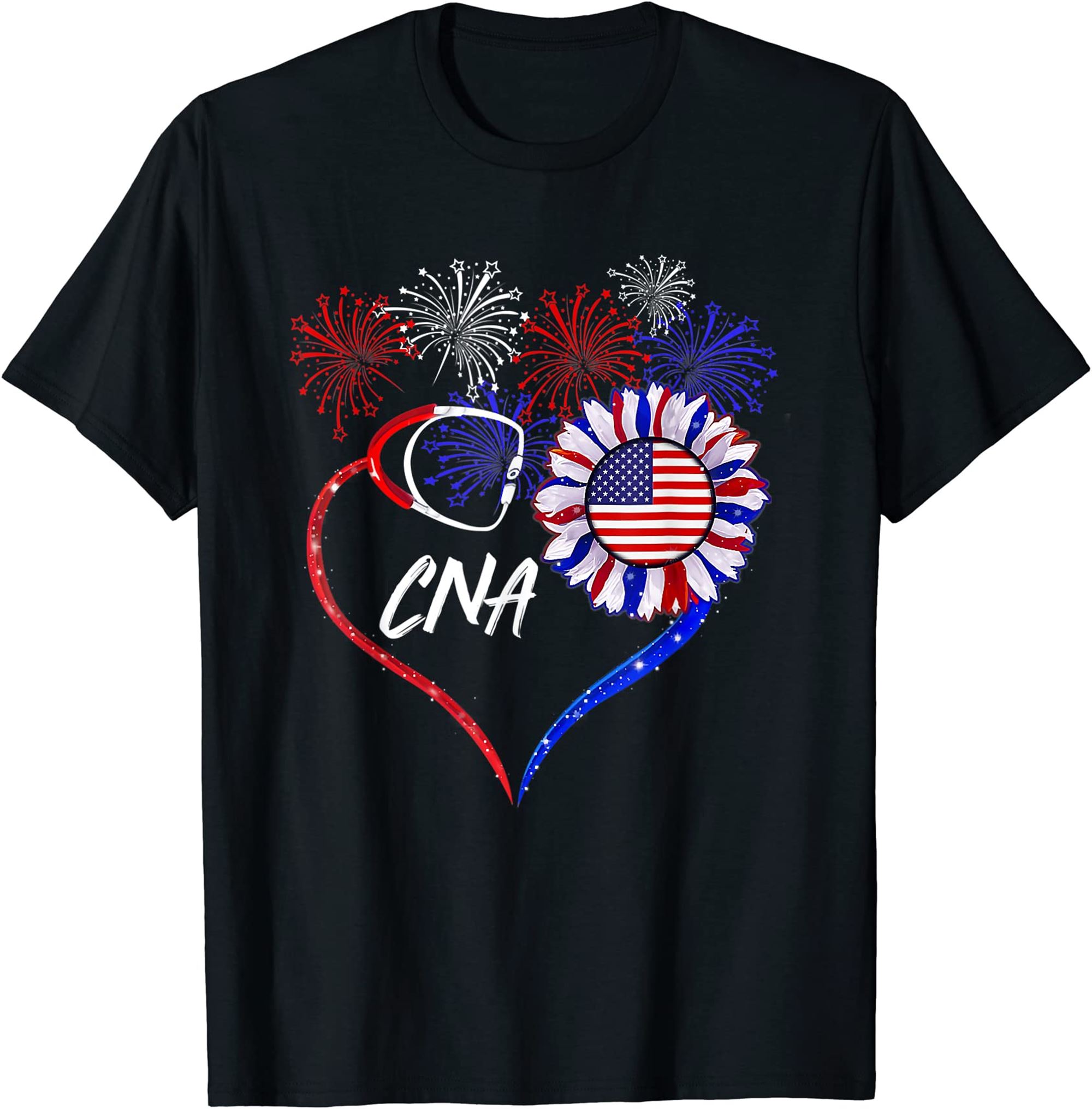 Patriotic Nurse Cna 4th Of July American Flag Sunflower Love T-shirt Size Up To 5xl