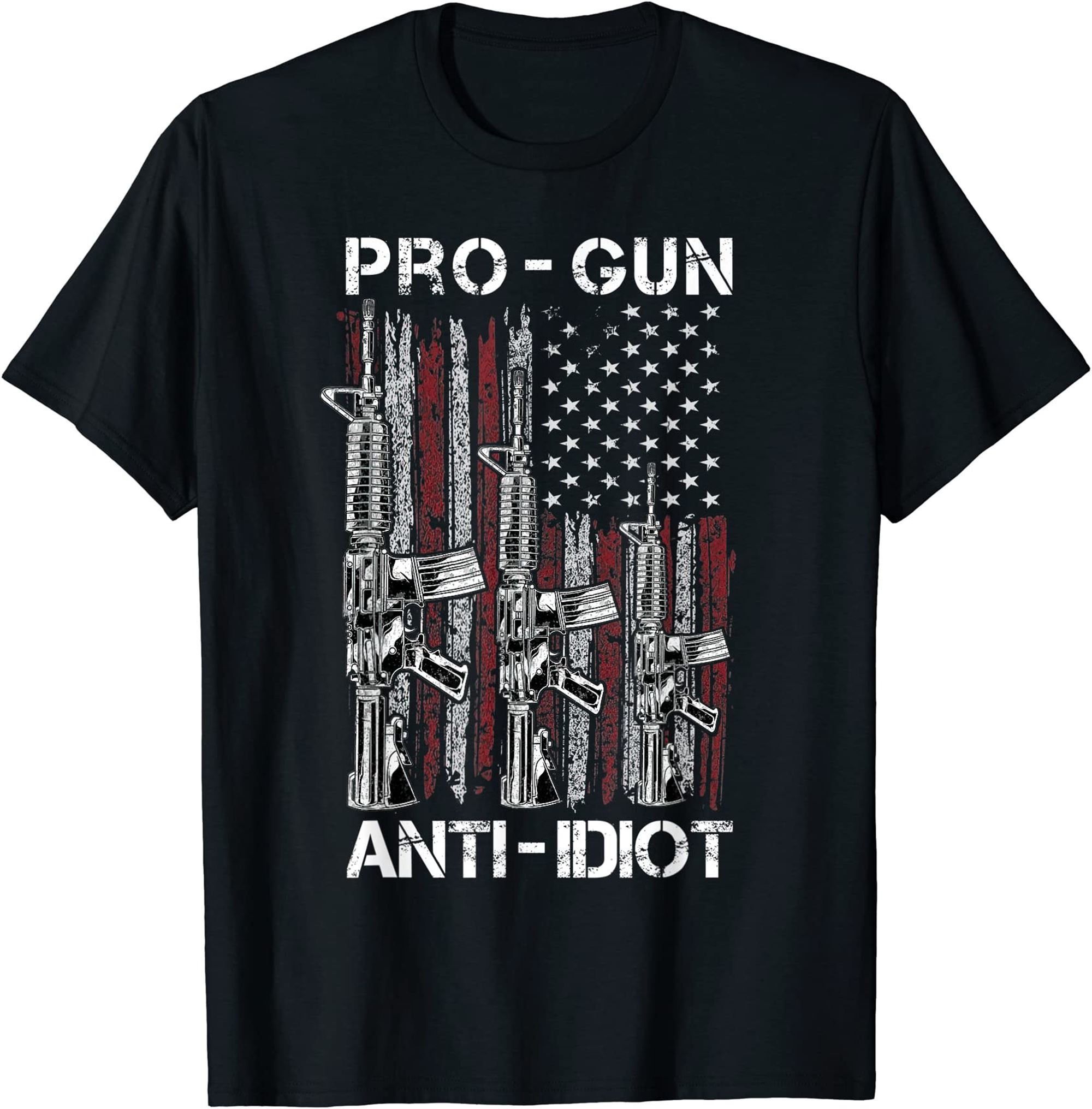 Pro Gun Anti Idiot Shirt Vintage Usa Flag 2nd Amendment T-shirt Size Up To 5xl