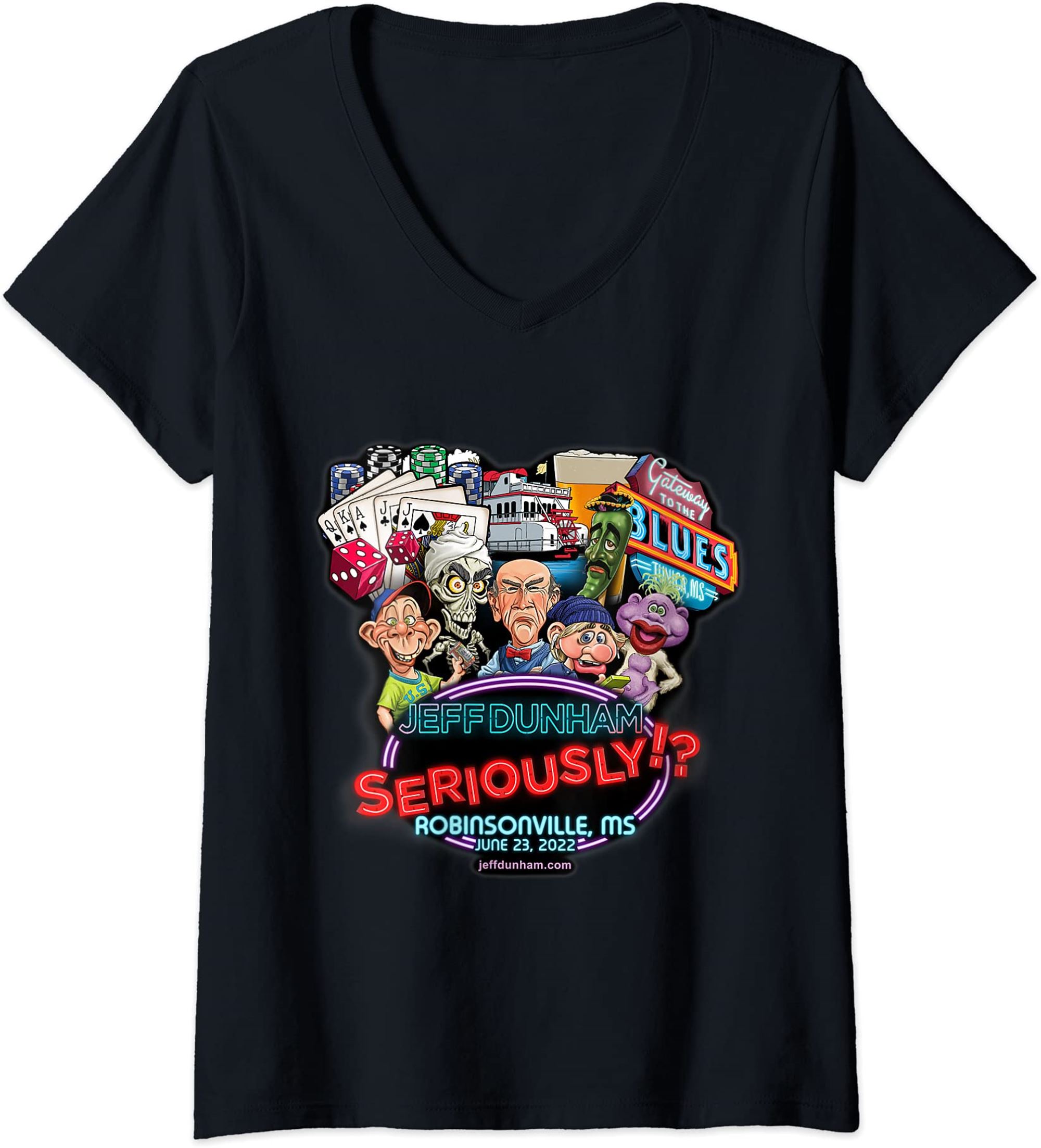 Womens Jeff Dunham Robinsonville Ms 2022 V Neck Tshirt Full Size Up To 5xl