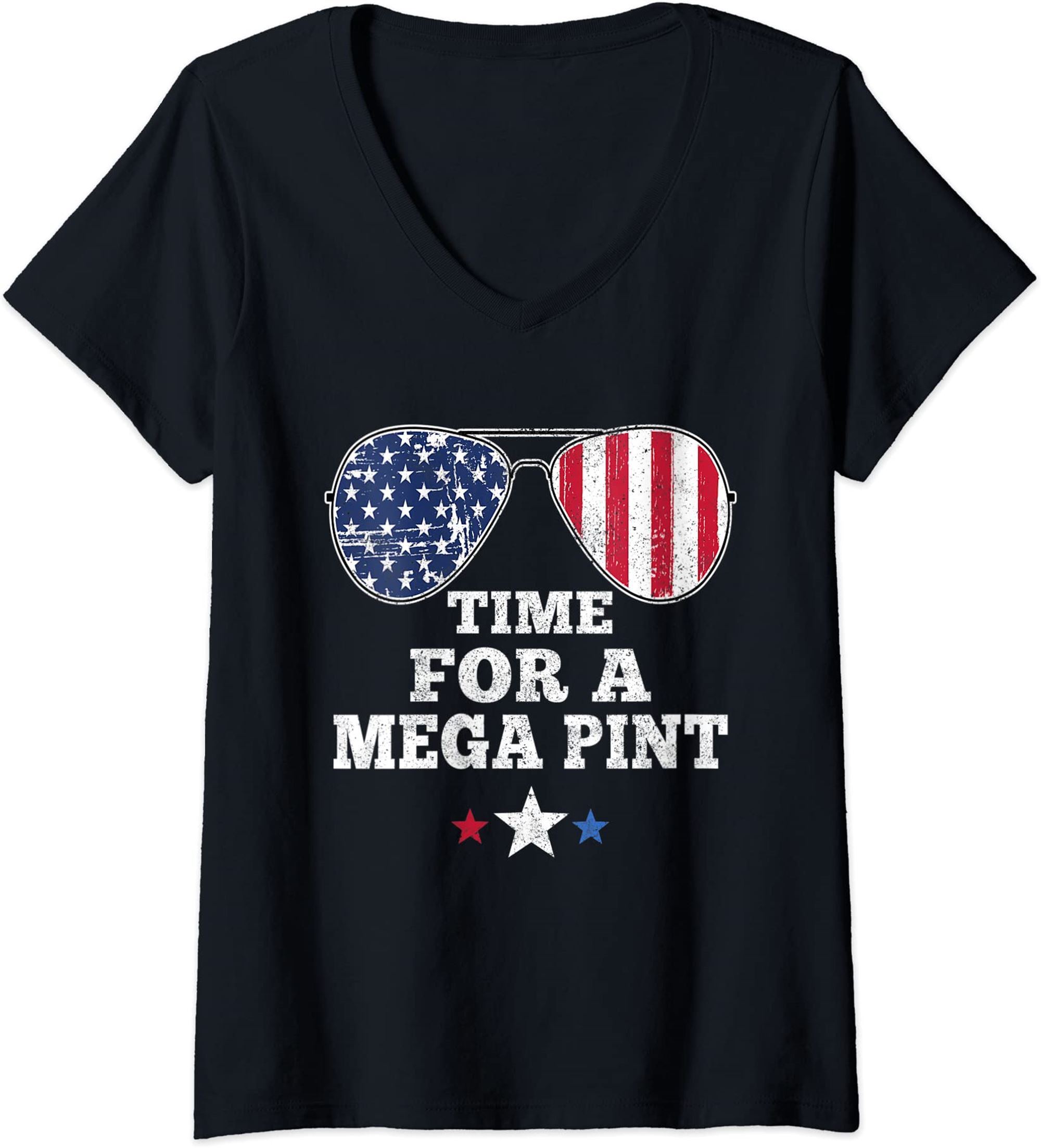 Womens Time For A Mega Pint Funny 4th Of July Patriotic Sunglasses V Neck Tshirt Plus Size Up To 5xl