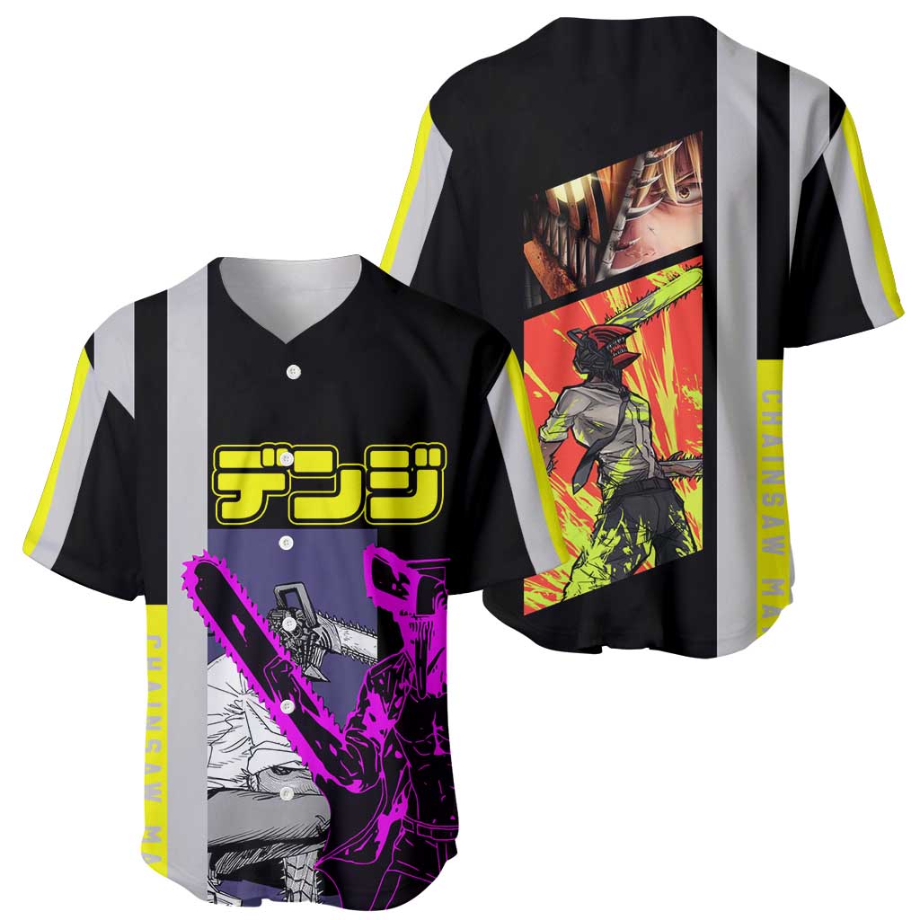 Chainsaw Man Panels Neon Chainsaw Baseball Jersey Chainsaw Man Panels Neon Chainsaw Baseball Jersey