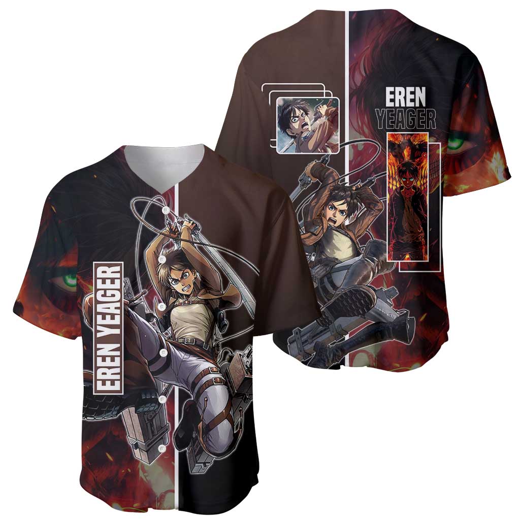 Eren Yeager Poses Fiery Baseball Jersey Eren Yeager Poses Fiery Baseball Jersey