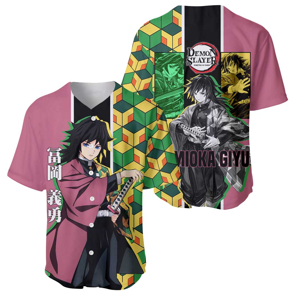Giyu Tomioka Geometric Sleeve Pink Baseball Jersey Giyu Tomioka Geometric Sleeve Pink Baseball Jersey