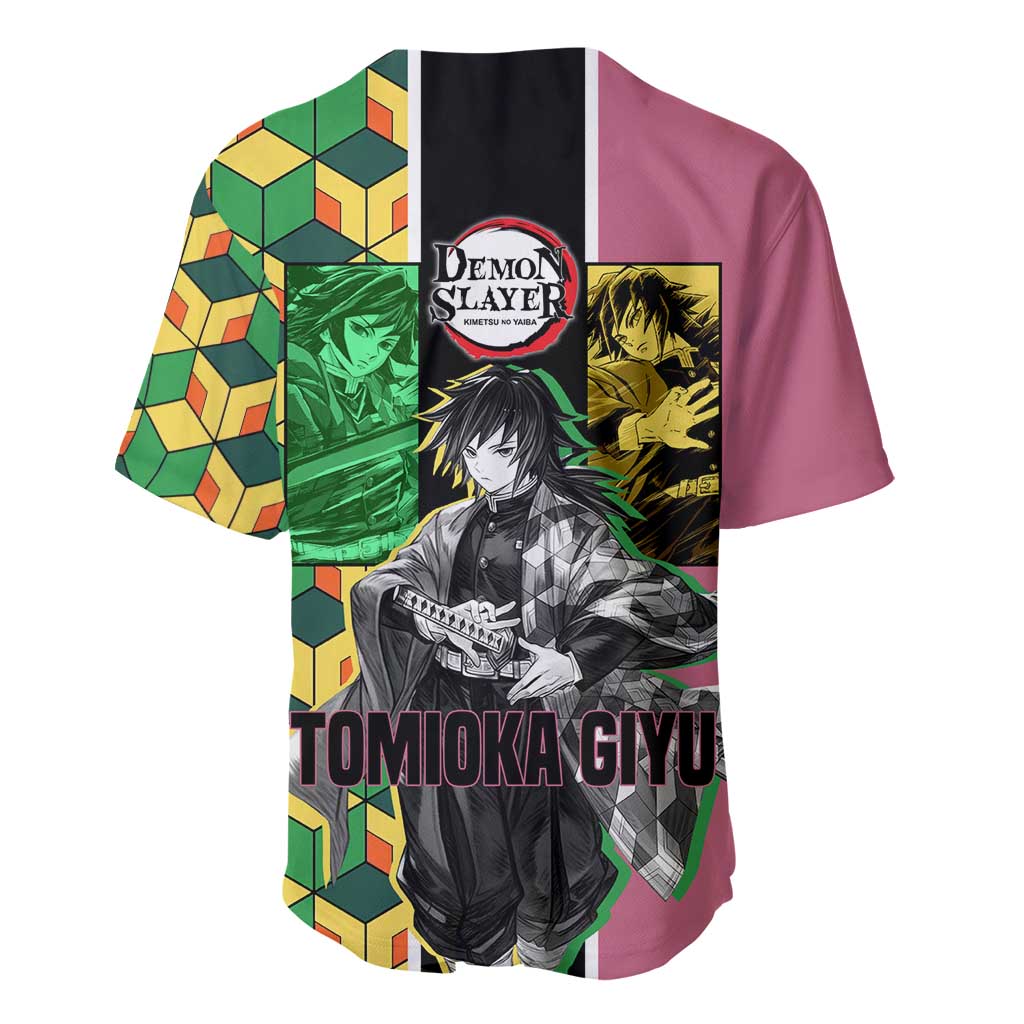 Giyu Tomioka Geometric Sleeve Pink Baseball Jersey Giyu Tomioka Geometric Sleeve Pink Baseball Jersey