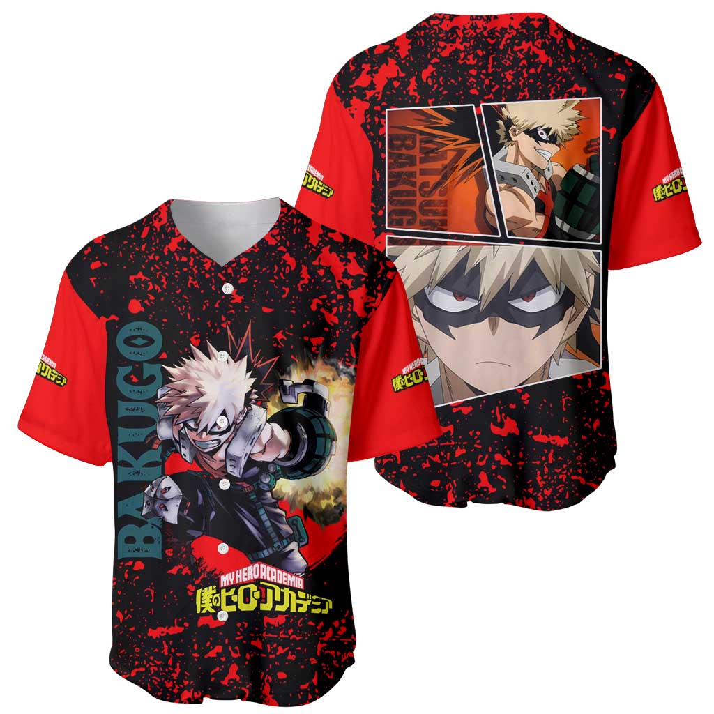 Katsuki Bakugo Red Black Explosive Baseball Jersey Katsuki Bakugo Red Black Explosive Baseball Jersey