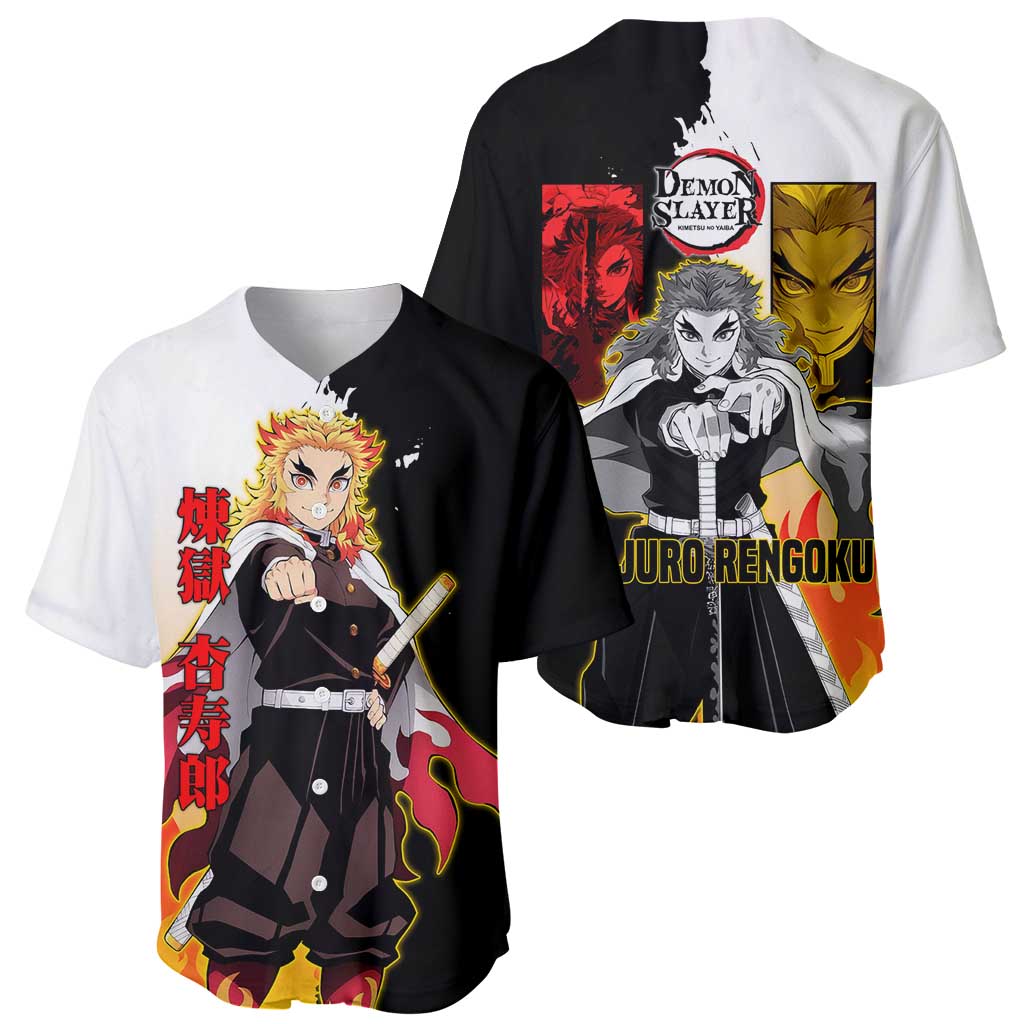Kyojuro Rengoku Black White Split Baseball Jersey Kyojuro Rengoku Black White Split Baseball Jersey