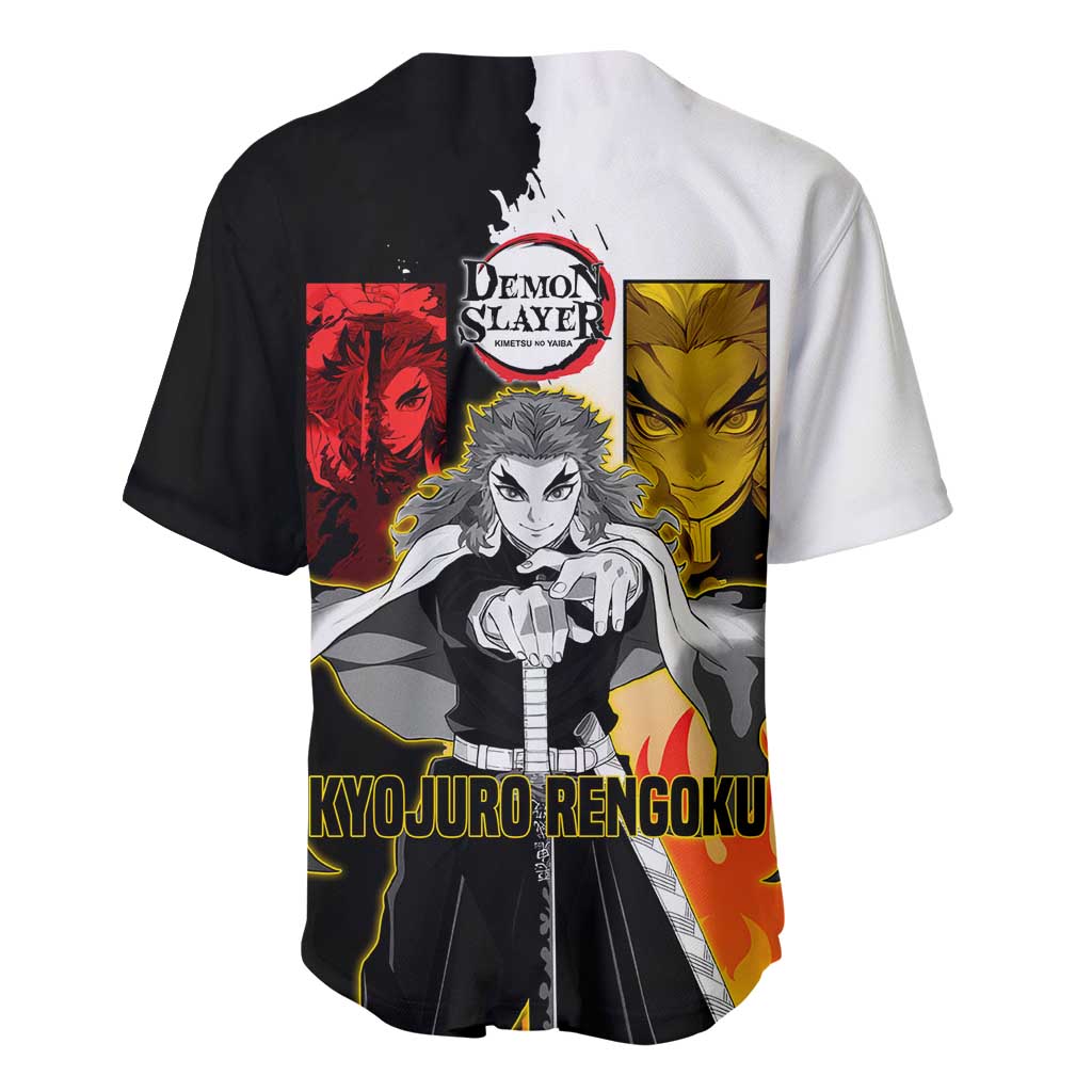 Kyojuro Rengoku Black White Split Baseball Jersey Kyojuro Rengoku Black White Split Baseball Jersey