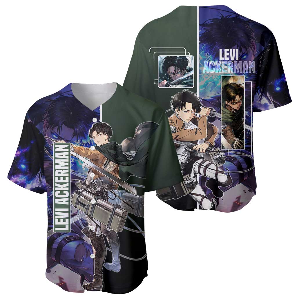 Levi Ackerman Dynamic Poses Green Baseball Jersey Levi Ackerman Dynamic Poses Green Baseball Jersey