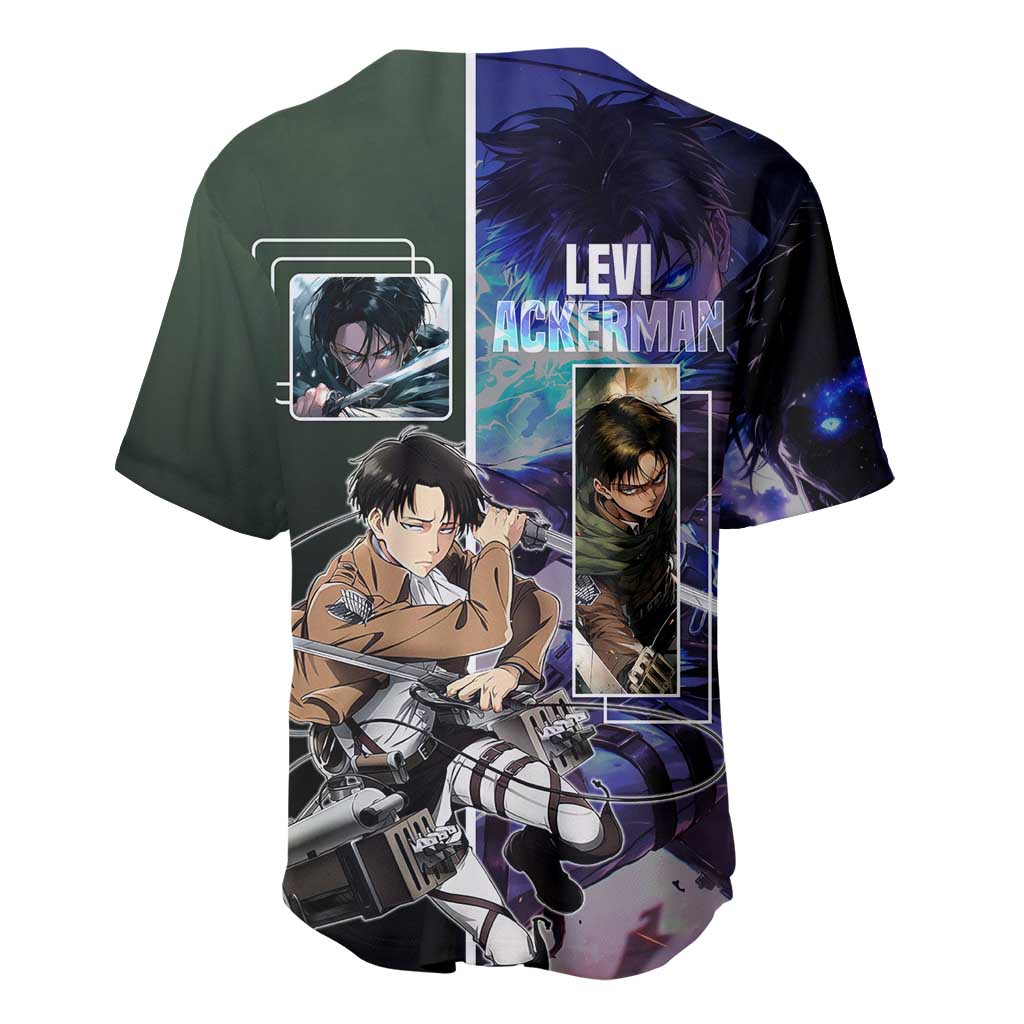 Levi Ackerman Dynamic Poses Green Baseball Jersey Levi Ackerman Dynamic Poses Green Baseball Jersey