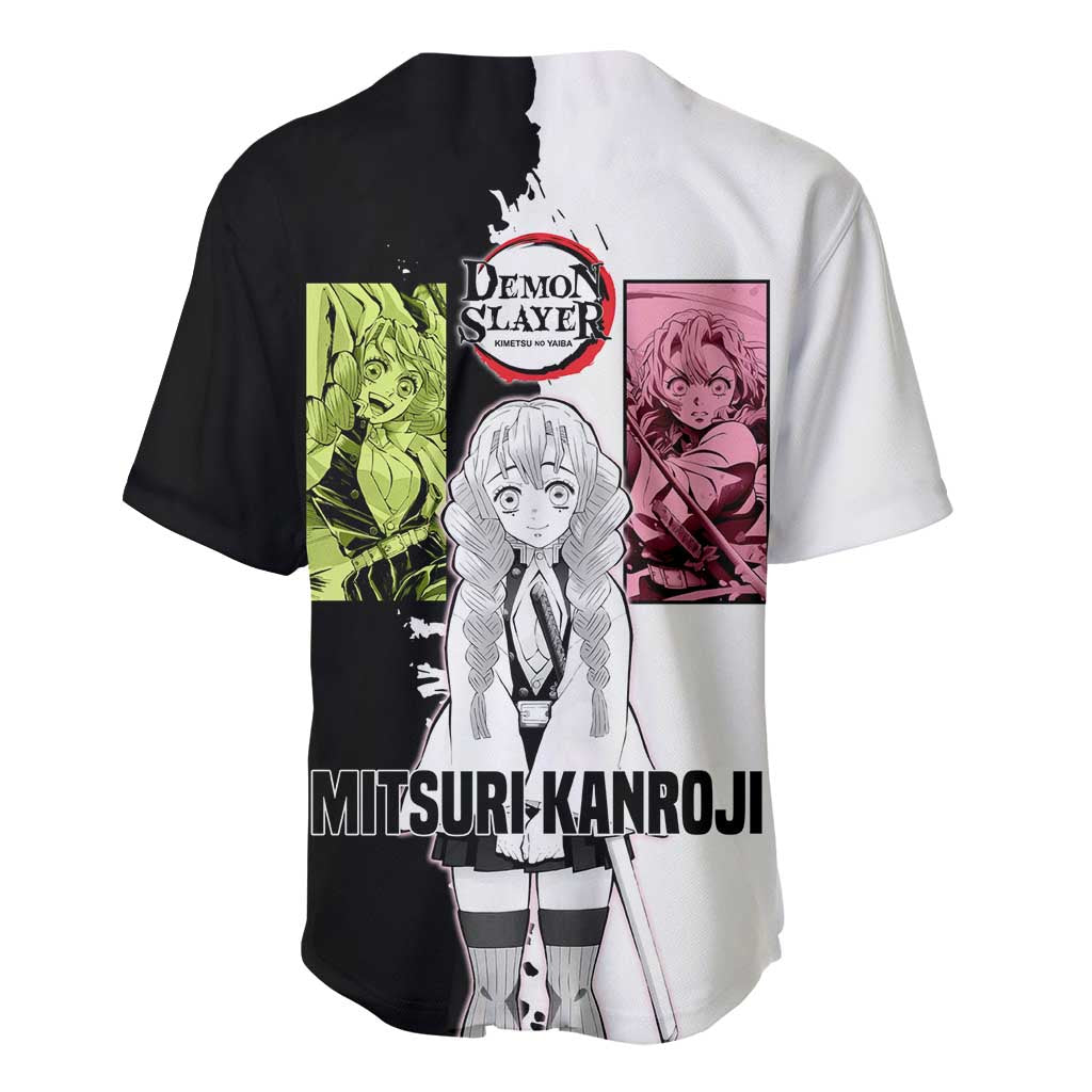 Mitsuri Kanroji Black White Split Baseball Jersey Mitsuri Kanroji Black White Split Baseball Jersey