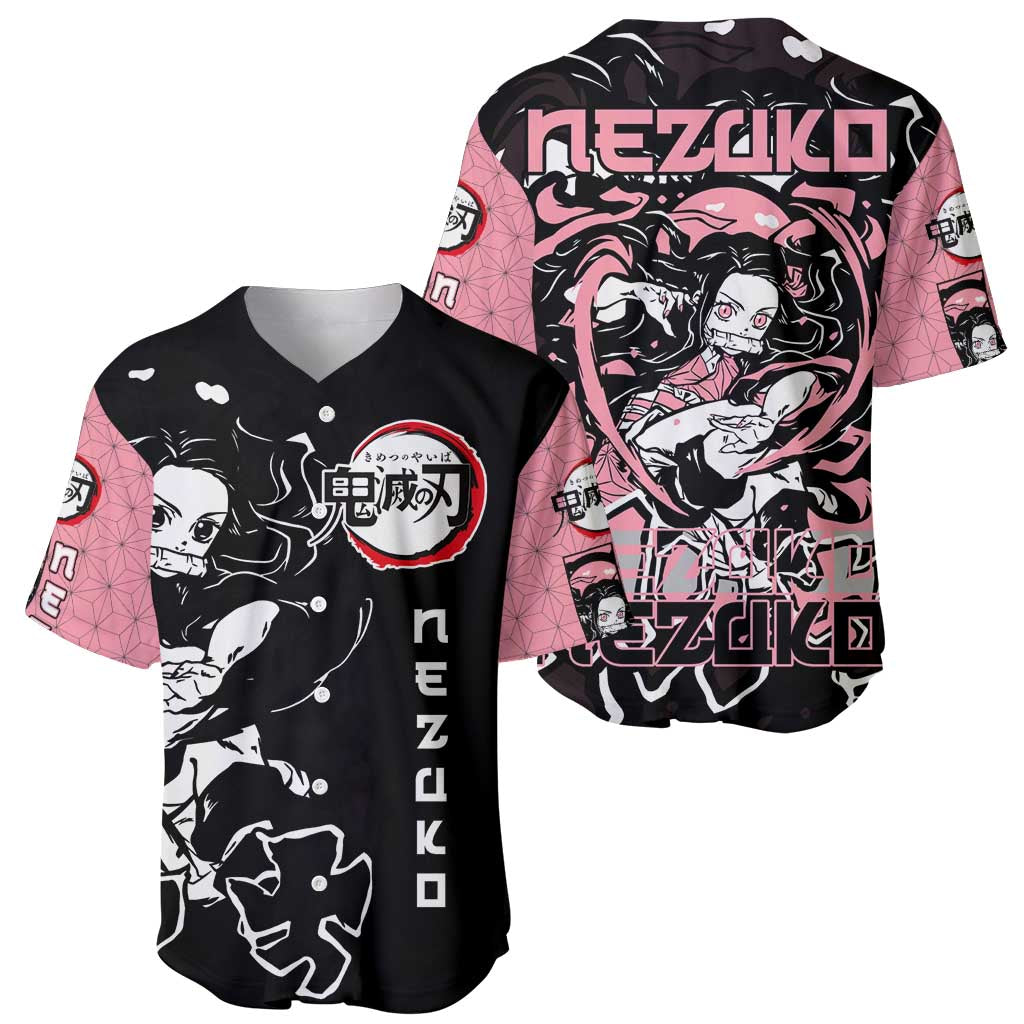 Nezuko Pink Black Baseball Jersey Nezuko Pink Black Baseball Jersey