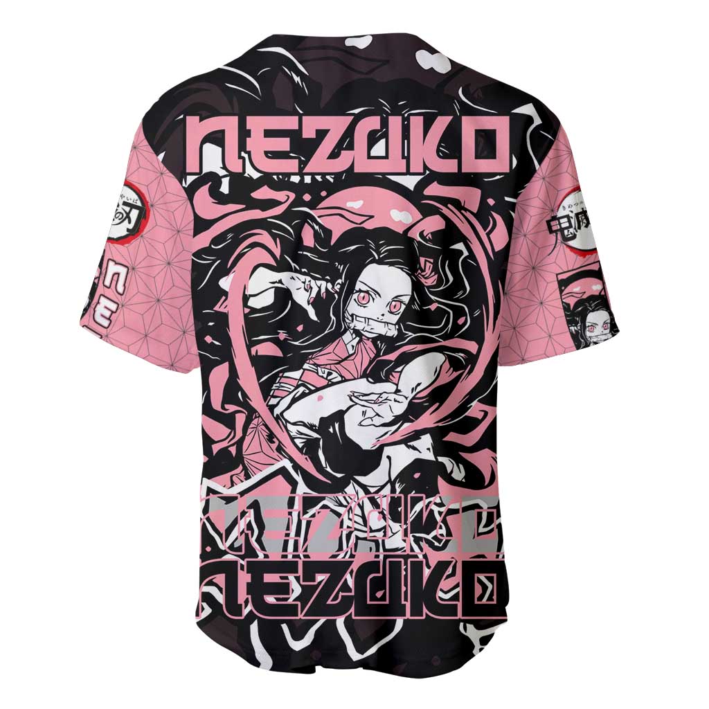 Nezuko Pink Black Baseball Jersey Nezuko Pink Black Baseball Jersey