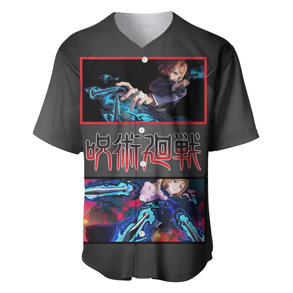 Nobara Kugisaki Black Red Cursed Baseball Jersey Nobara Kugisaki Black Red Cursed Baseball Jersey