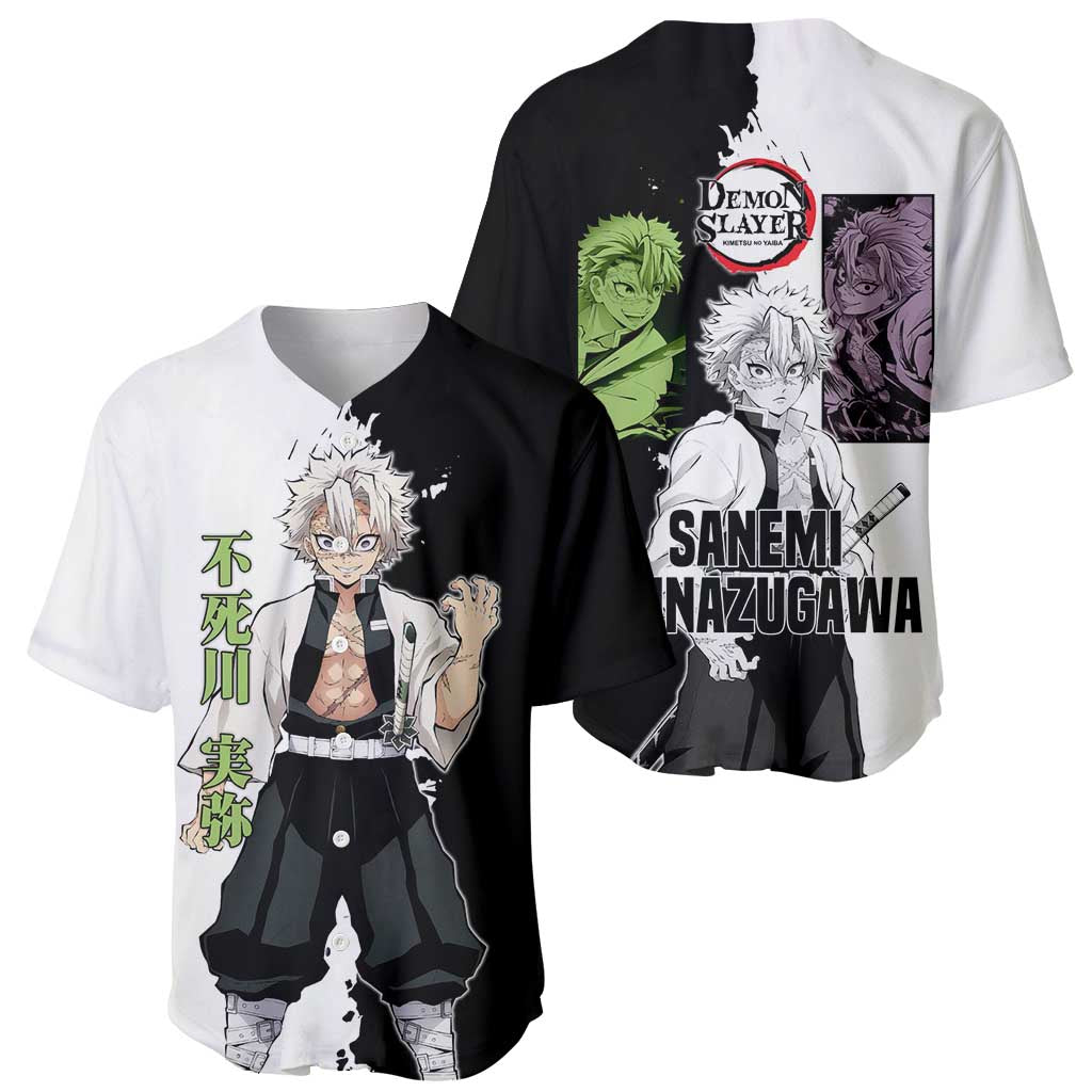 Sanemi Shinazugawa Black White Split Baseball Jersey Sanemi Shinazugawa Black White Split Baseball Jersey