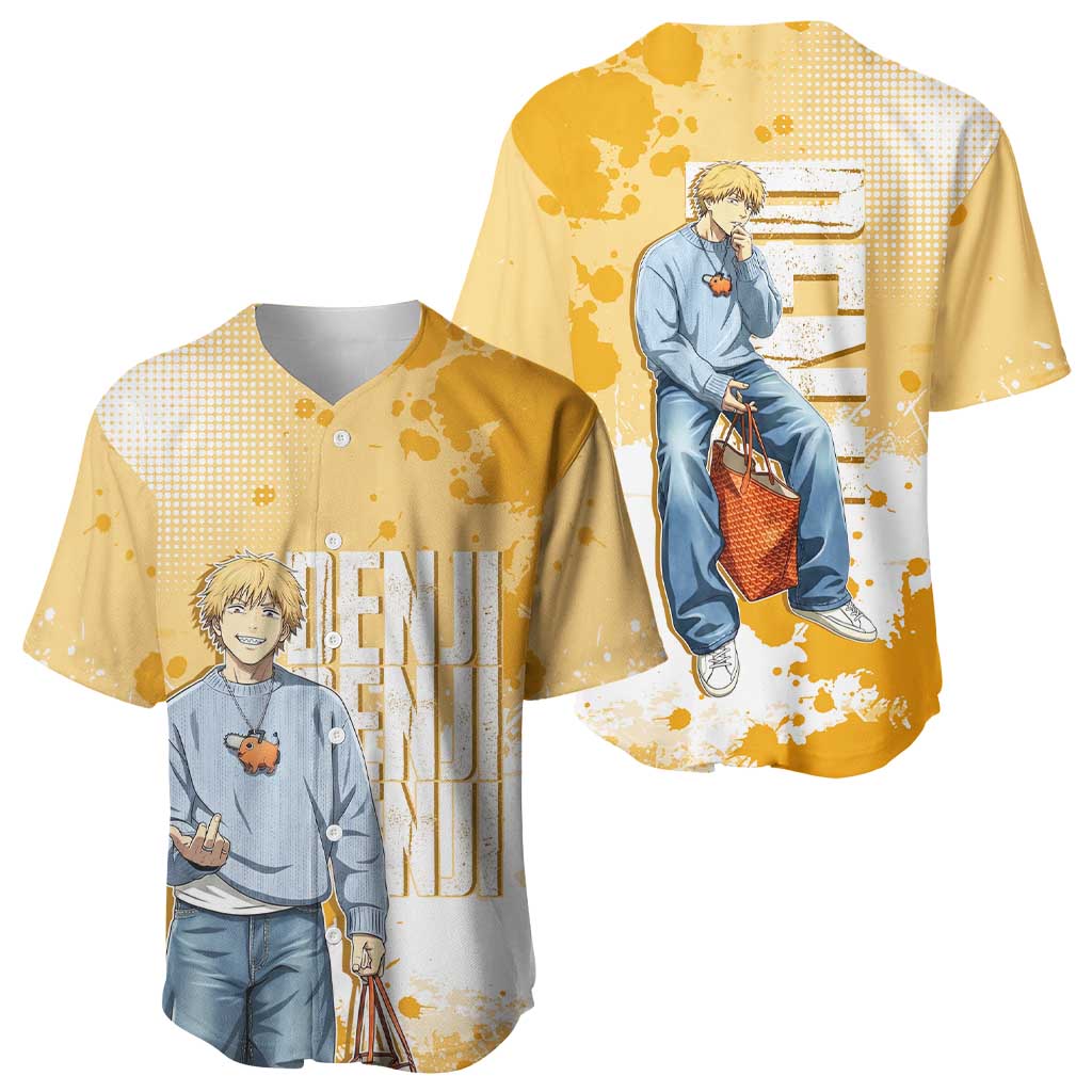 Denji Chainsaw Streetwear Orange Tones Baseball Jersey Denji Chainsaw Streetwear Orange Tones Baseball Jersey