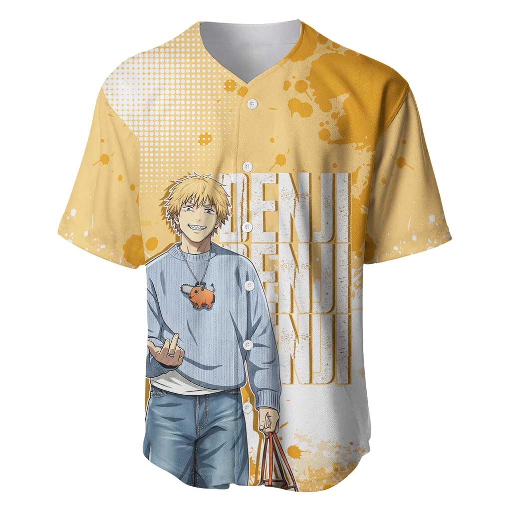 Denji Chainsaw Streetwear Orange Tones Baseball Jersey Denji Chainsaw Streetwear Orange Tones Baseball Jersey