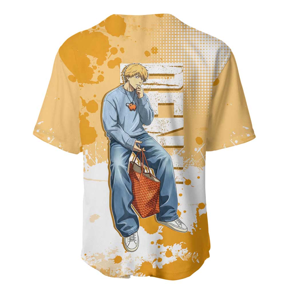 Denji Chainsaw Streetwear Orange Tones Baseball Jersey Denji Chainsaw Streetwear Orange Tones Baseball Jersey