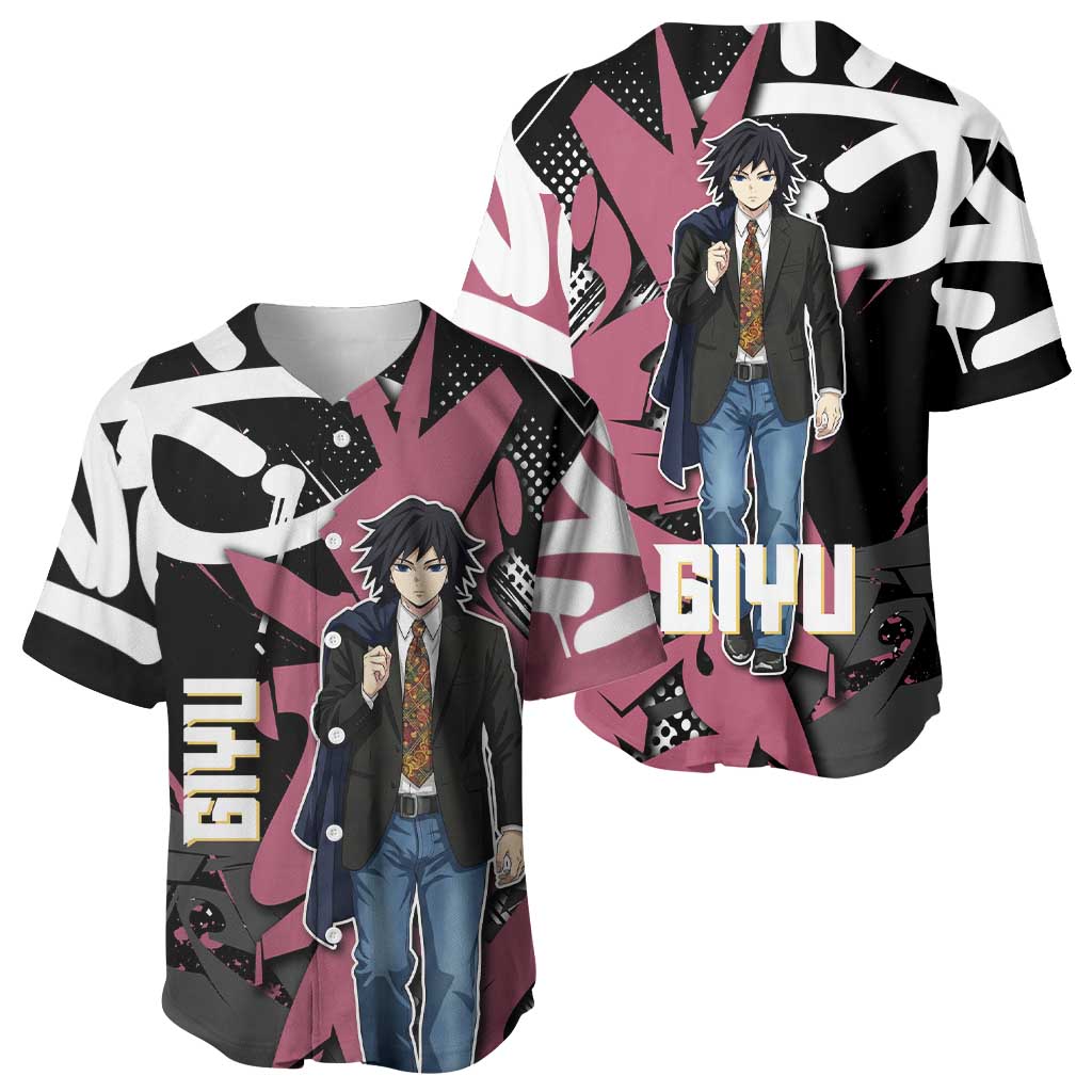 Giyu Tomioka Red Black Graffiti Baseball Jersey Giyu Tomioka Red Black Graffiti Baseball Jersey