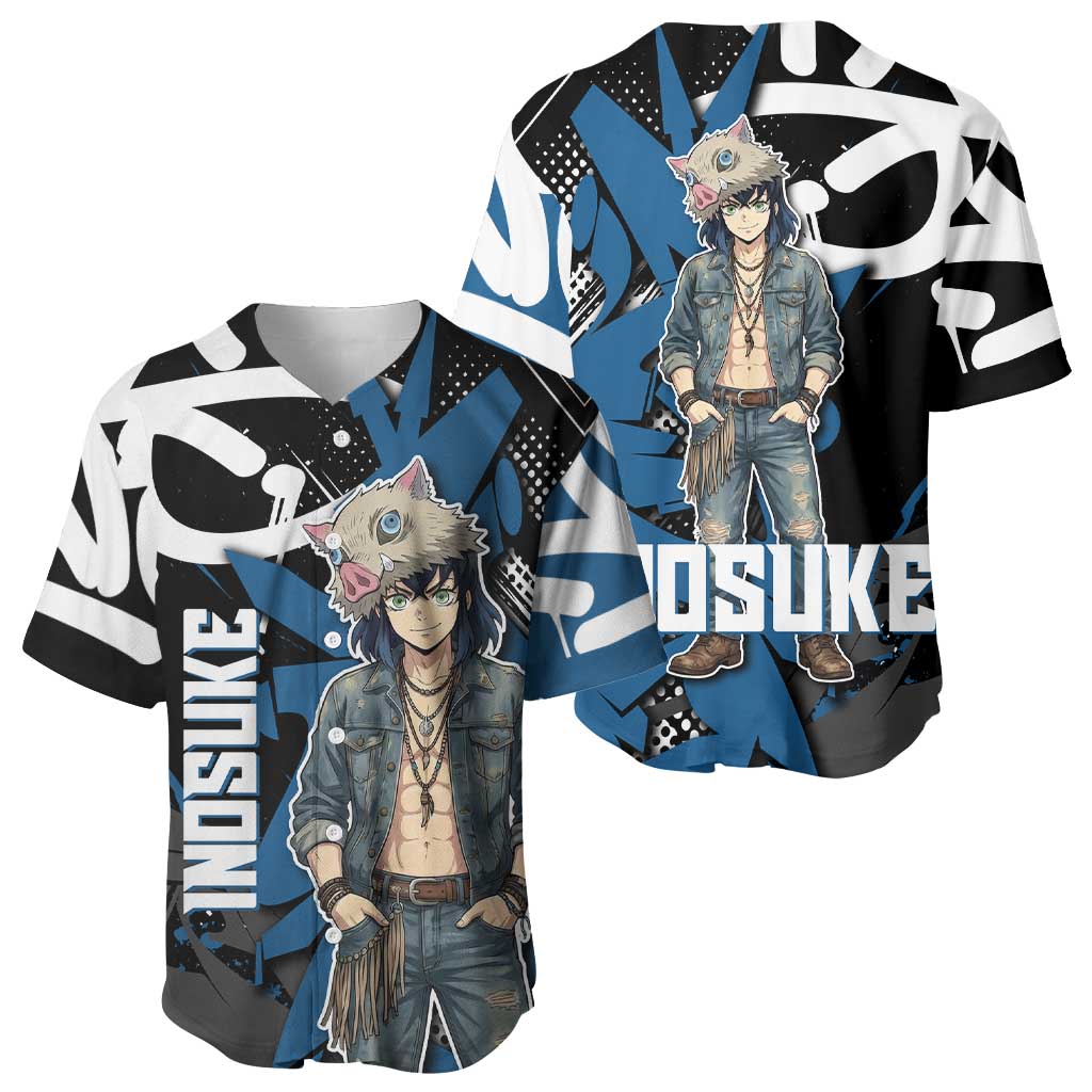 Hashibira Inosuke Blue Black Graffiti Baseball Jersey Hashibira Inosuke Blue Black Graffiti Baseball Jersey