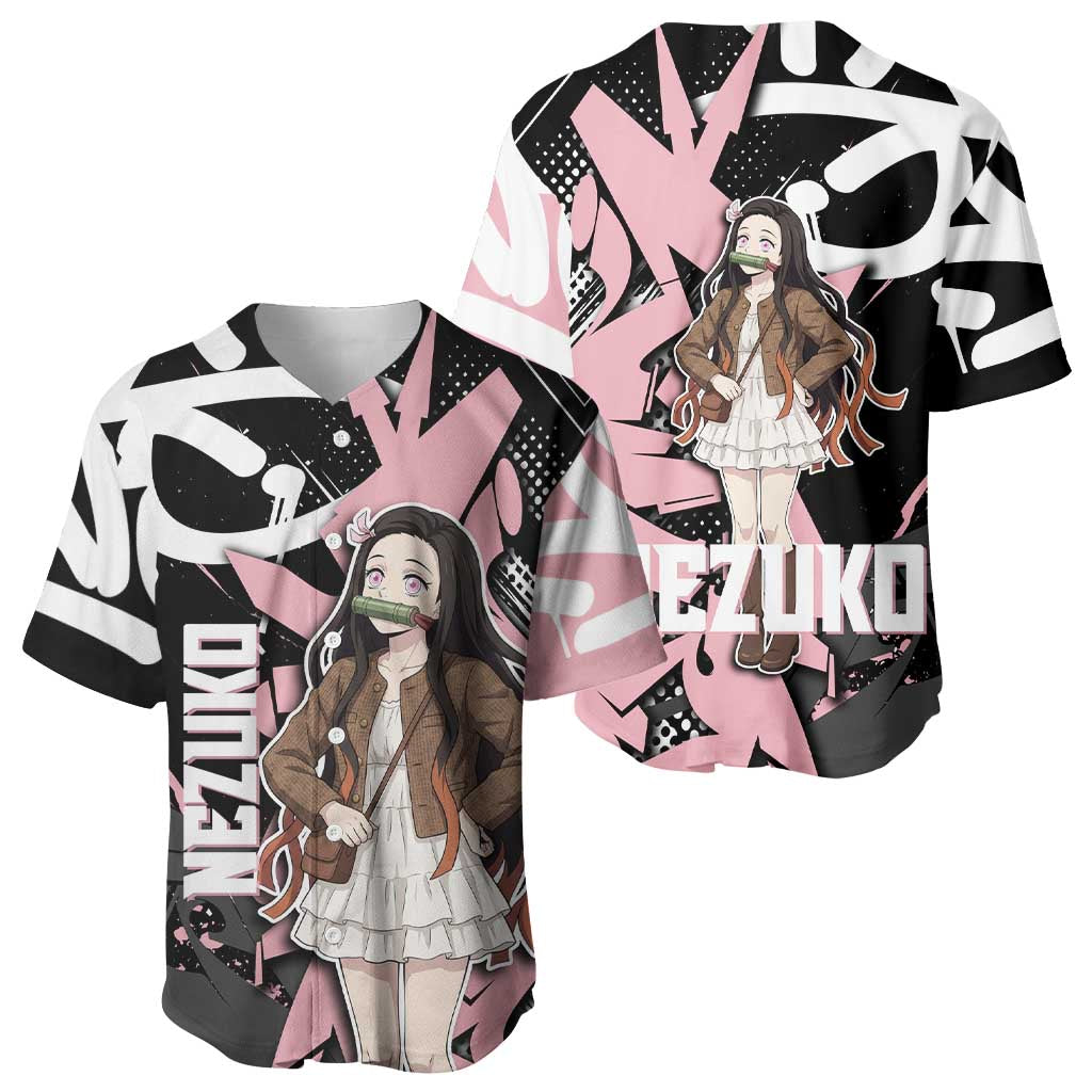 Kamado Nezuko Pink Black Graffiti Baseball Jersey Kamado Nezuko Pink Black Graffiti Baseball Jersey