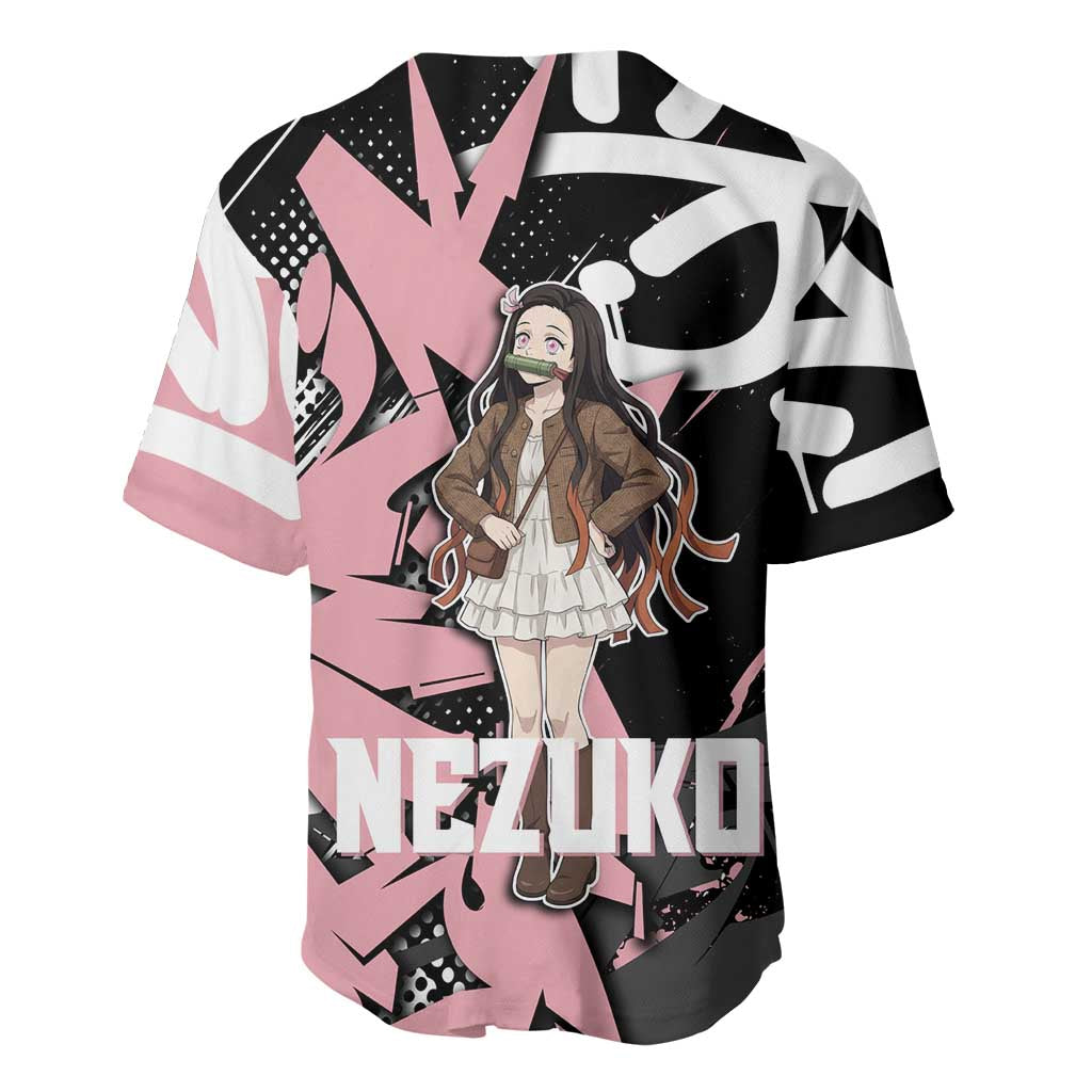 Kamado Nezuko Pink Black Graffiti Baseball Jersey Kamado Nezuko Pink Black Graffiti Baseball Jersey
