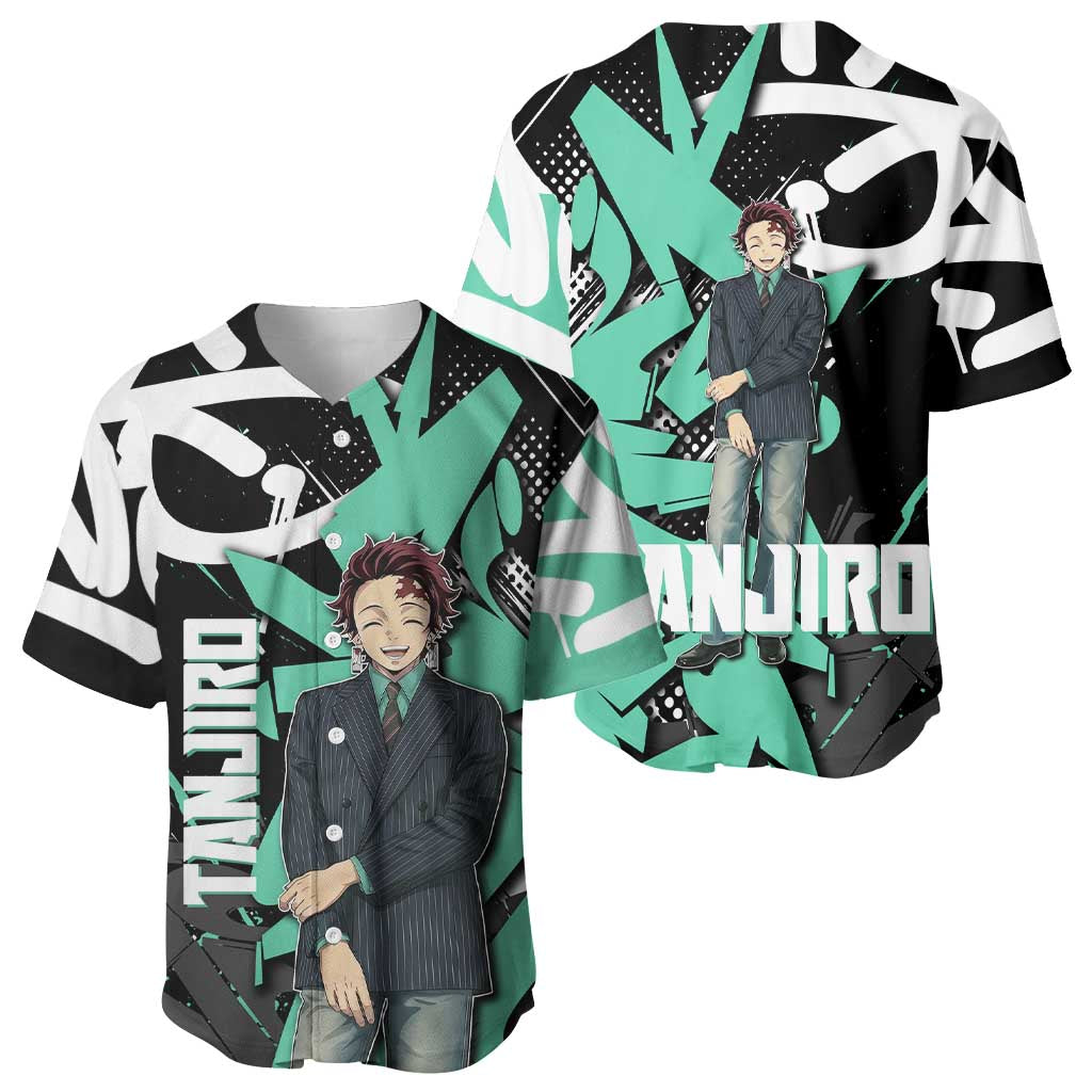Kamado Tanjiro Black Graffiti Baseball Jersey Kamado Tanjiro Black Graffiti Baseball Jersey
