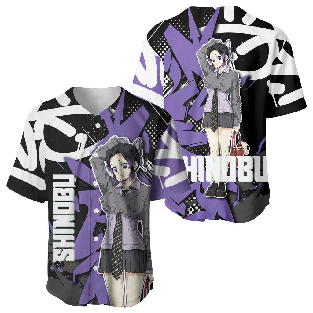 Kocho Shinobu Purple Black Graffiti Baseball Jersey Kocho Shinobu Purple Black Graffiti Baseball Jersey