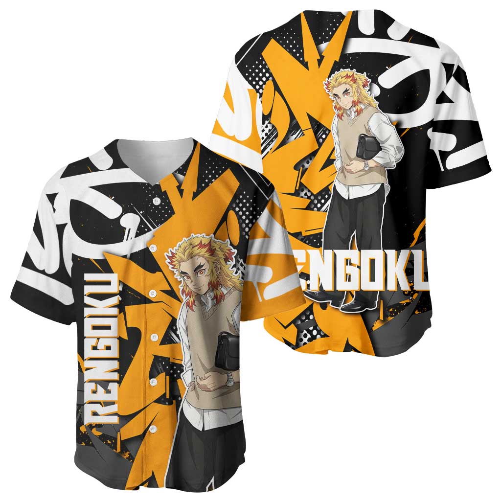 Kyojuro Rengoku Orange Black Graffiti Baseball Jersey Kyojuro Rengoku Orange Black Graffiti Baseball Jersey