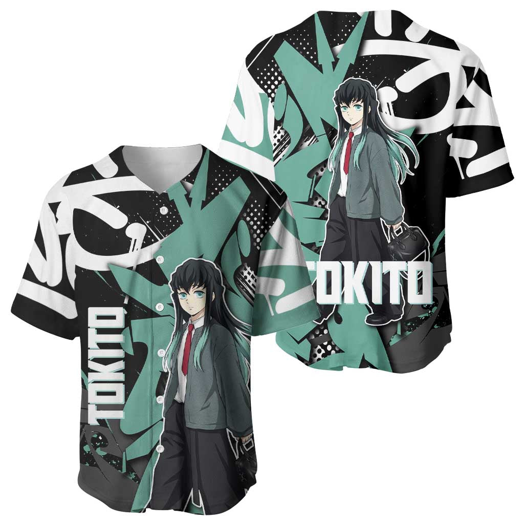 Muichiro Tokito Teal Black Graffiti Baseball Jersey Muichiro Tokito Teal Black Graffiti Baseball Jersey