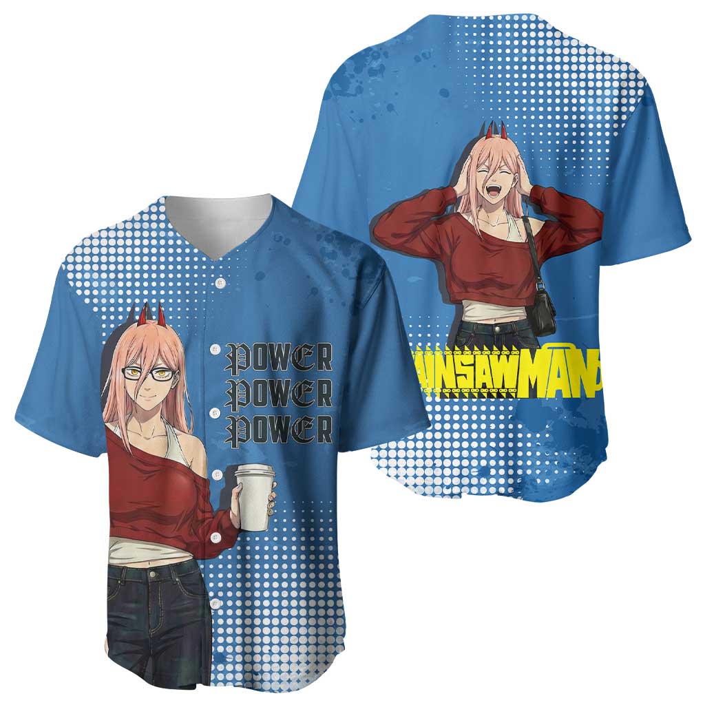Power Chainsaw Bold Blue Power Baseball Jersey Power Chainsaw Bold Blue Power Baseball Jersey
