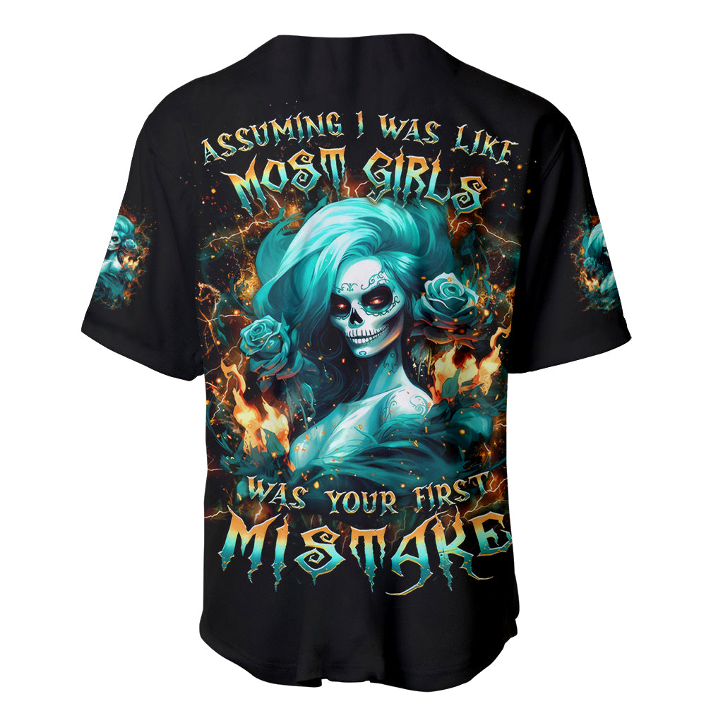 Flame Girl Skull Assuming I Was Like Baseball Jersey Flame Girl Skull Assuming I Was Like Baseball Jersey