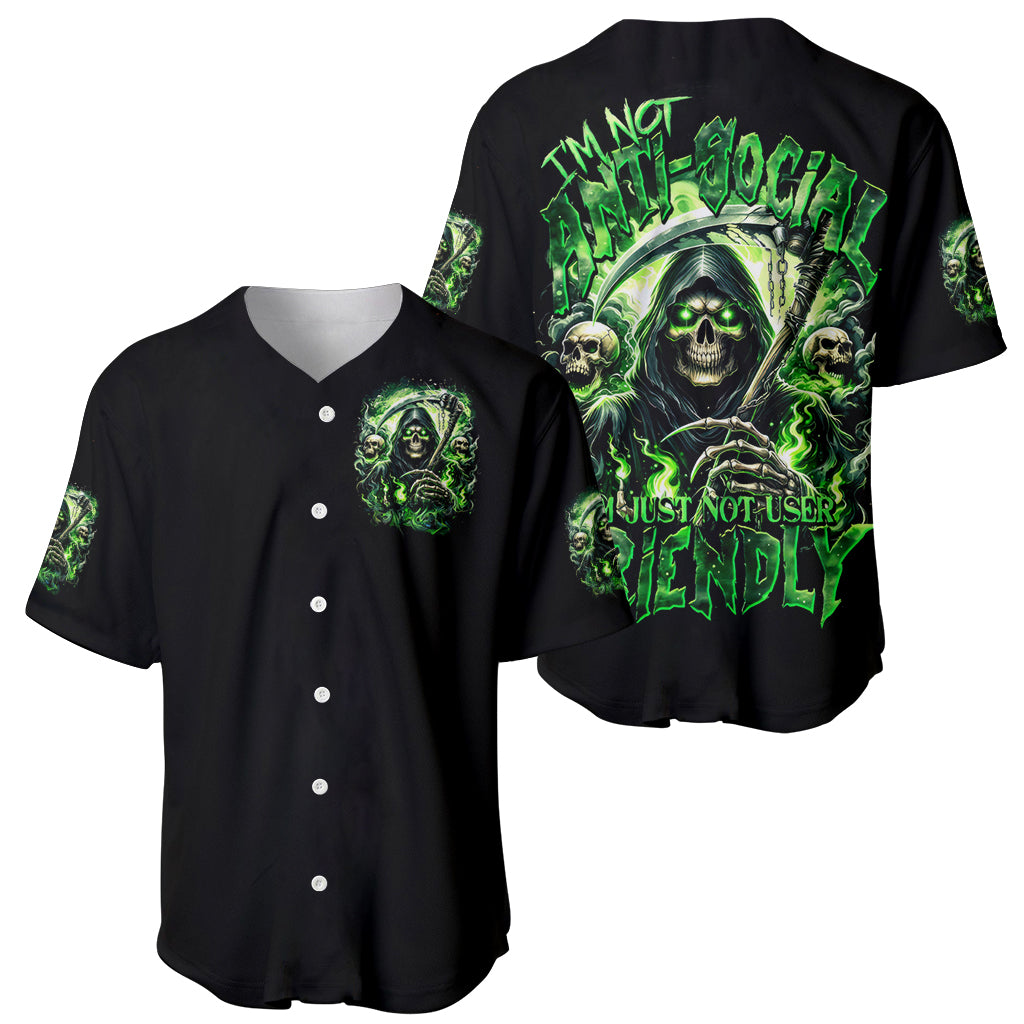 Flame Reaper Skull Im Not Anti Social Baseball Jersey Flame Reaper Skull Im Not Anti Social Baseball Jersey