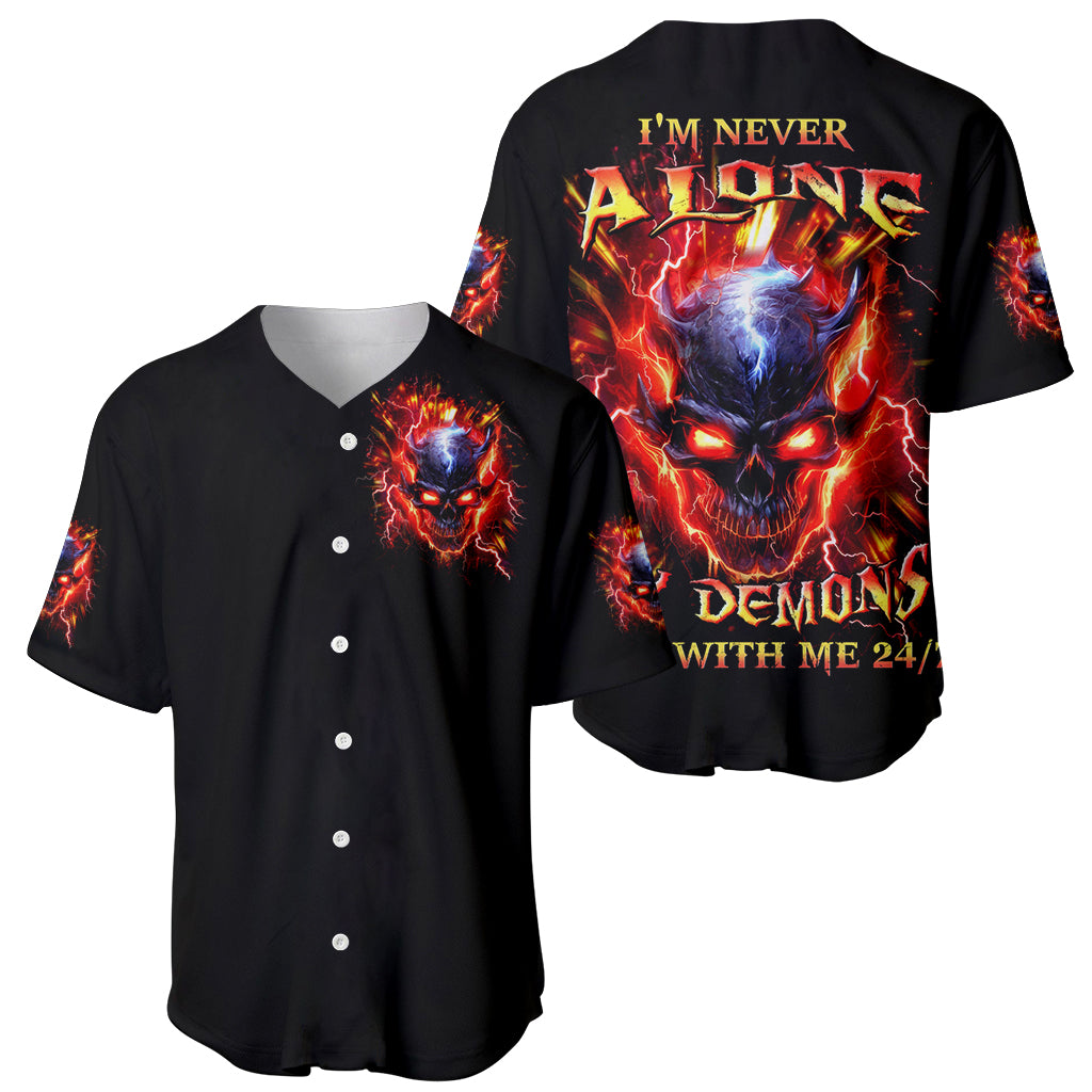 Flame Skull Im Never Alone My Demons_1 Baseball Jersey Flame Skull Im Never Alone My Demons_1 Baseball Jersey