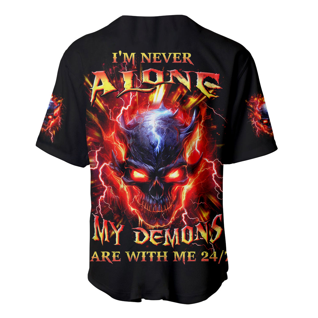 Flame Skull Im Never Alone My Demons_1 Baseball Jersey Flame Skull Im Never Alone My Demons_1 Baseball Jersey