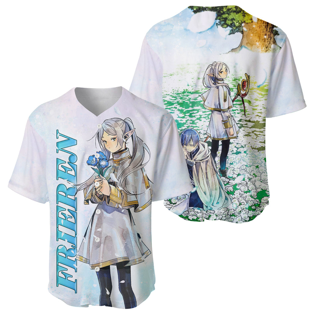 Frieren Anime Flowers Field Baseball Jersey Frieren Anime Flowers Field Baseball Jersey