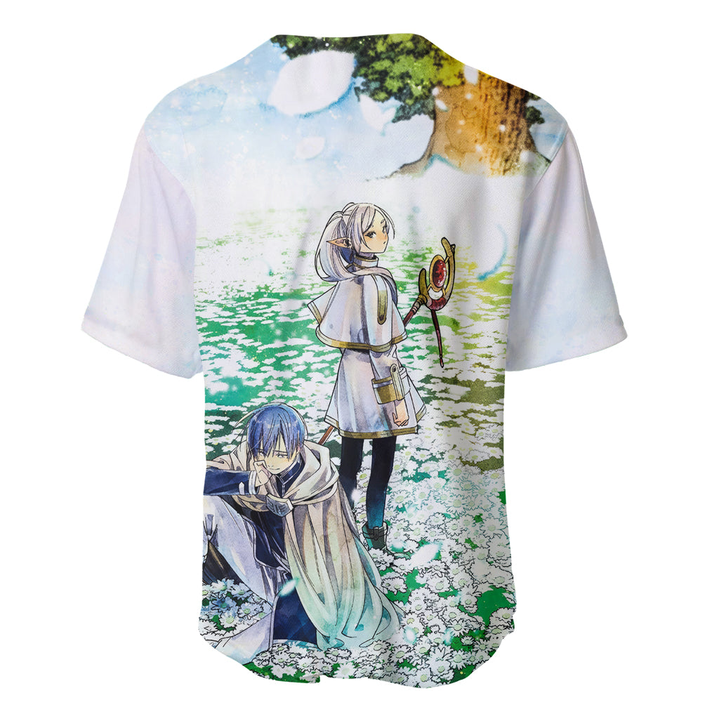 Frieren Anime Flowers Field Baseball Jersey Frieren Anime Flowers Field Baseball Jersey