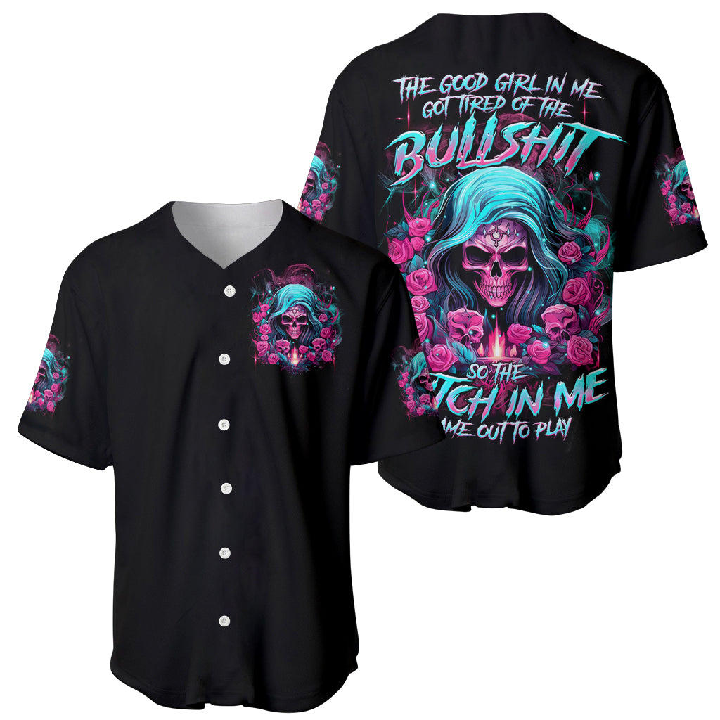 Lady Skull The Good Girl In Me Baseball Jersey Lady Skull The Good Girl In Me Baseball Jersey
